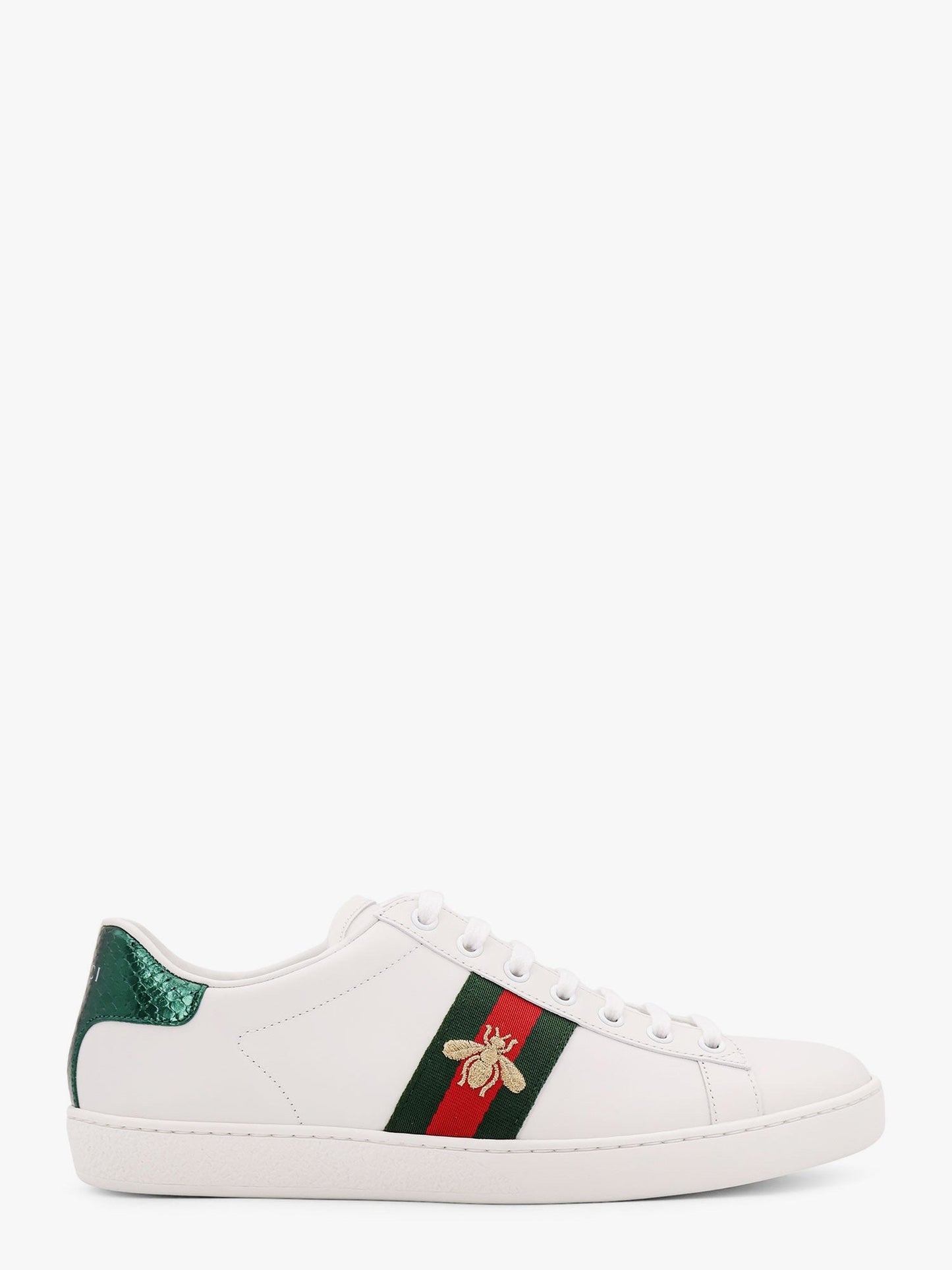 Gucci Ace Low Top Leather Sneakers With Iconic Web Band