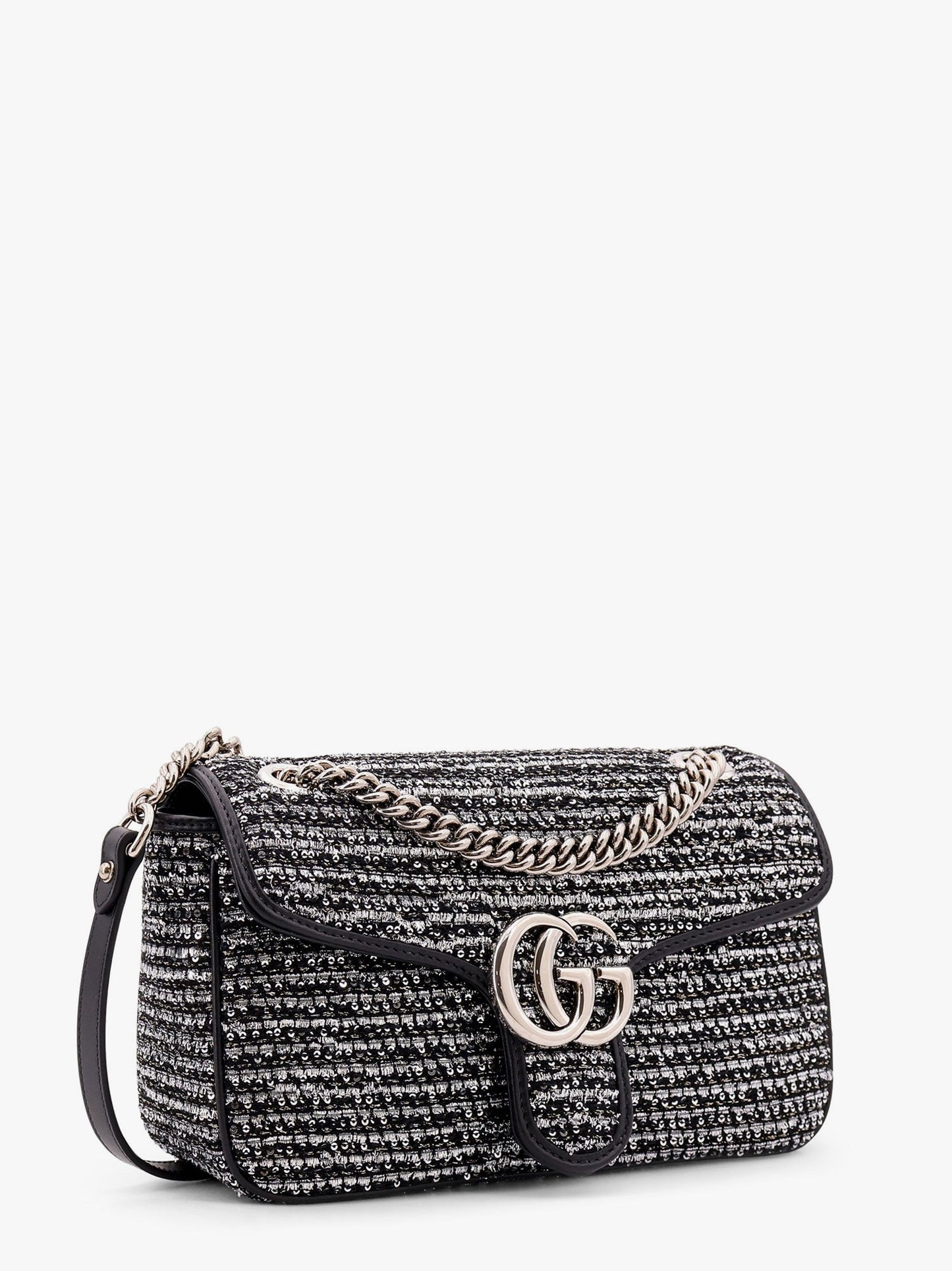Gucci Gg Marmont Fabric And Leather Shoulder Bag With All Over Sequins