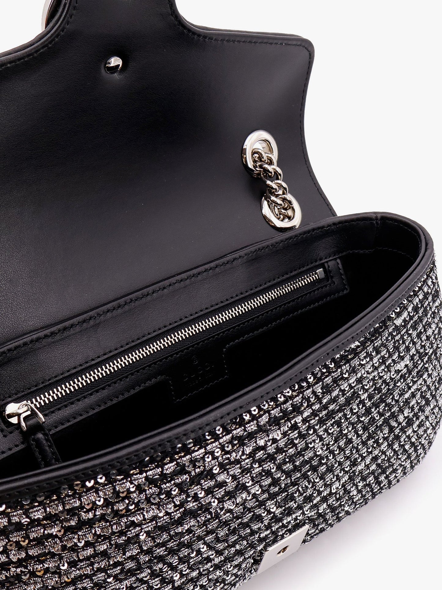Gucci Gg Marmont Fabric And Leather Shoulder Bag With All Over Sequins