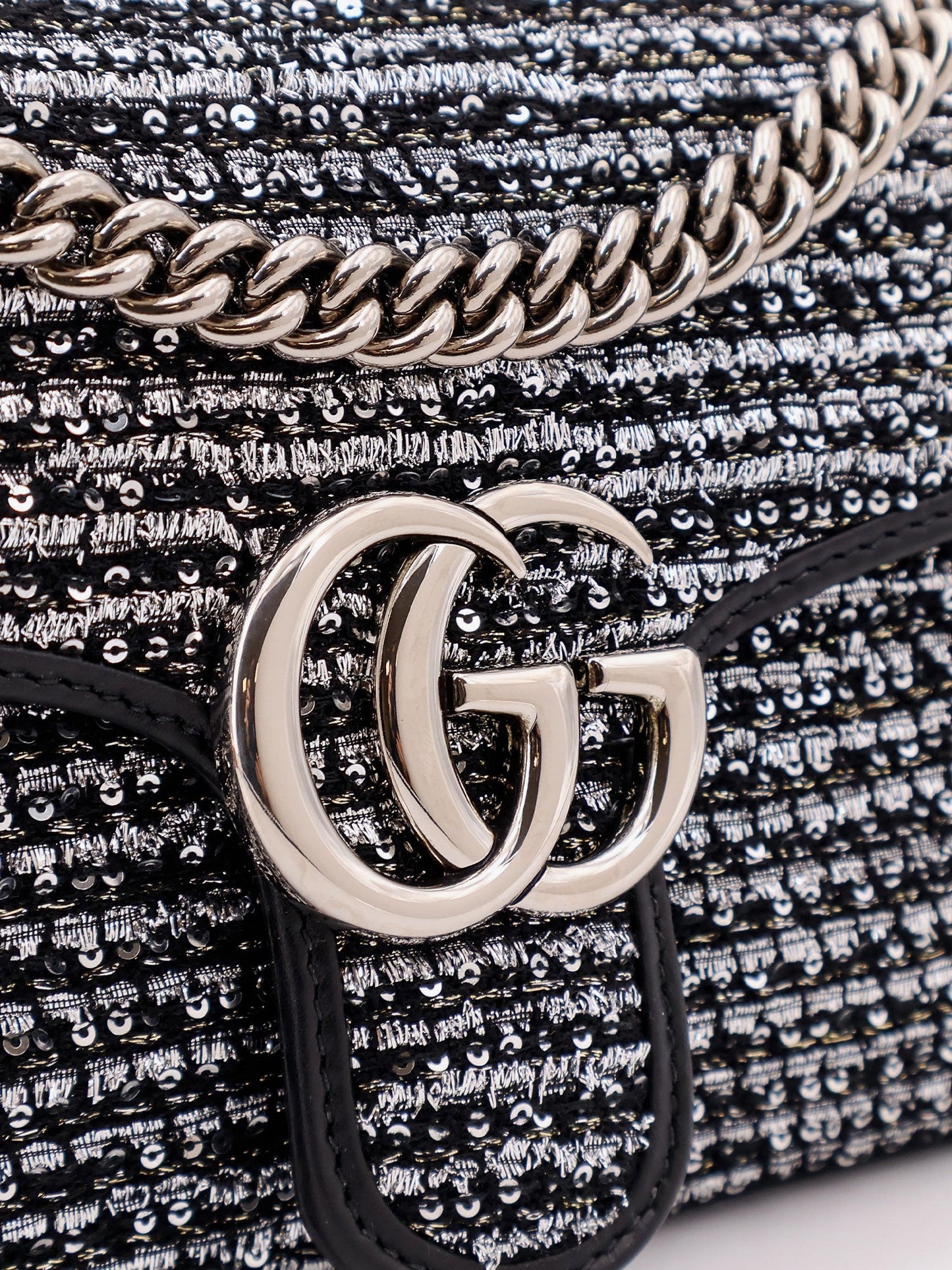Gucci Gg Marmont Fabric And Leather Shoulder Bag With All Over Sequins