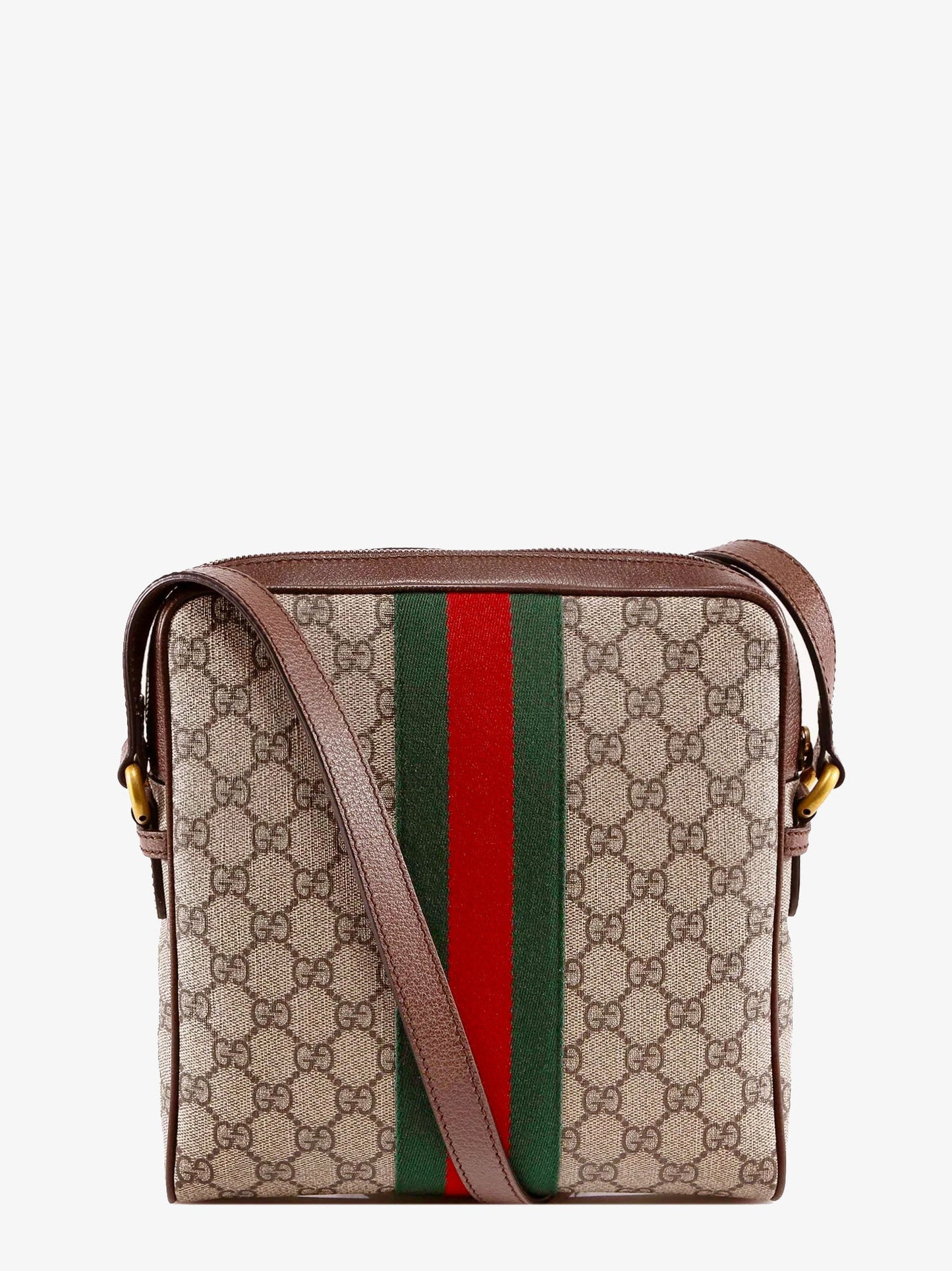 Gucci Gg Supreme Fabric And Leather Shoulder Bag With Iconic Web Band