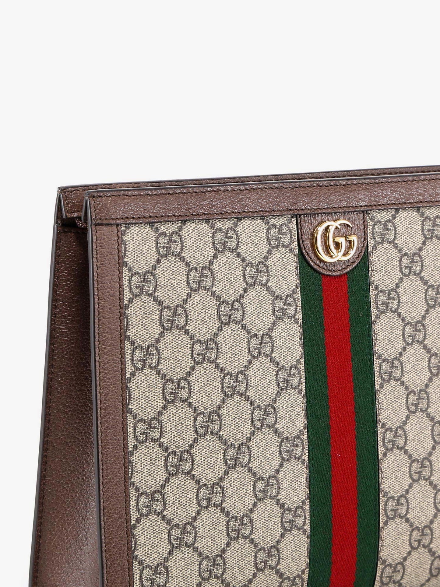 Gucci Gg Supreme Fabric Clutch With Iconic Web Band