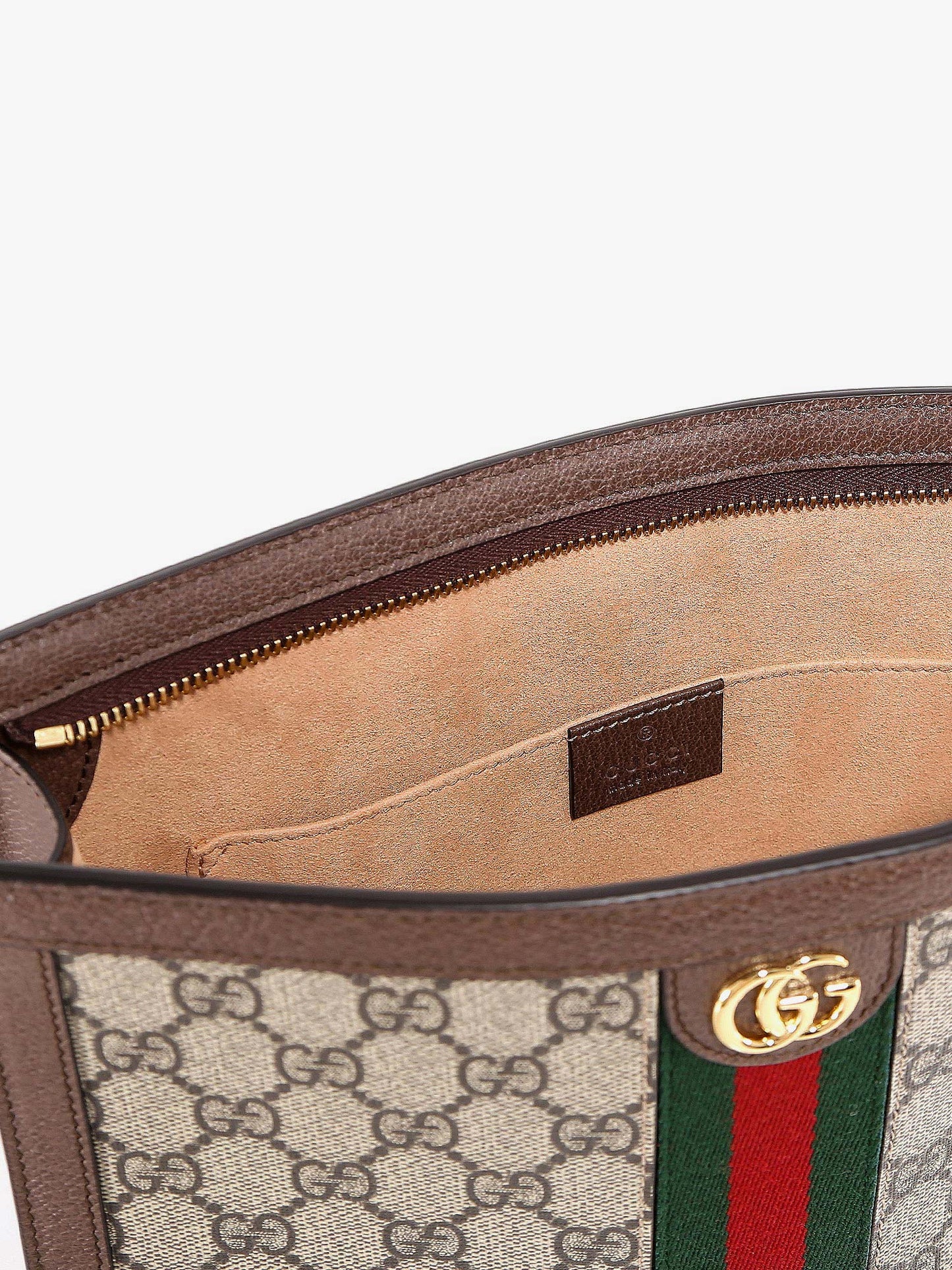 Gucci Gg Supreme Fabric Clutch With Iconic Web Band