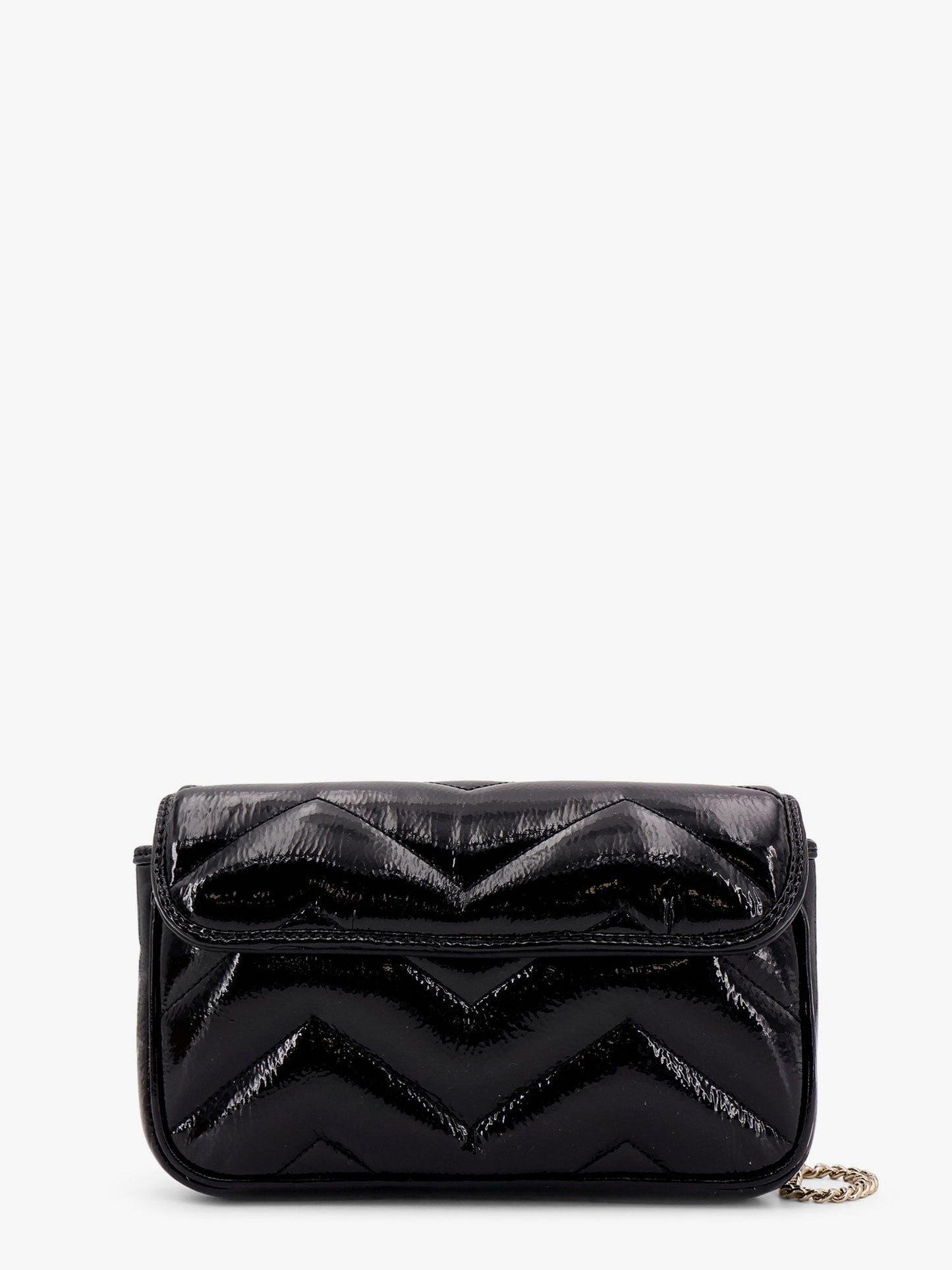 Gucci Gg Marmont Patent Leather Shoulder Bag With Frontal Gg Logo