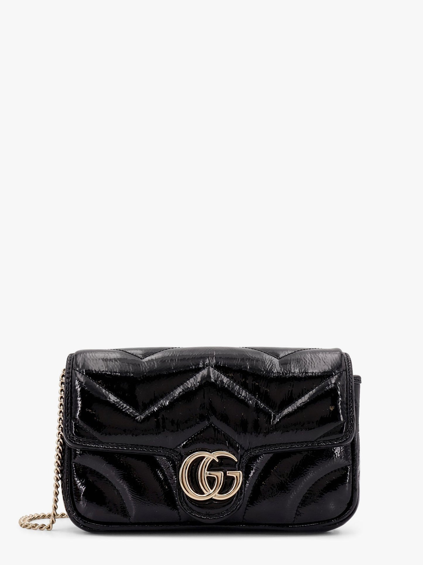 Gucci Gg Marmont Patent Leather Shoulder Bag With Frontal Gg Logo