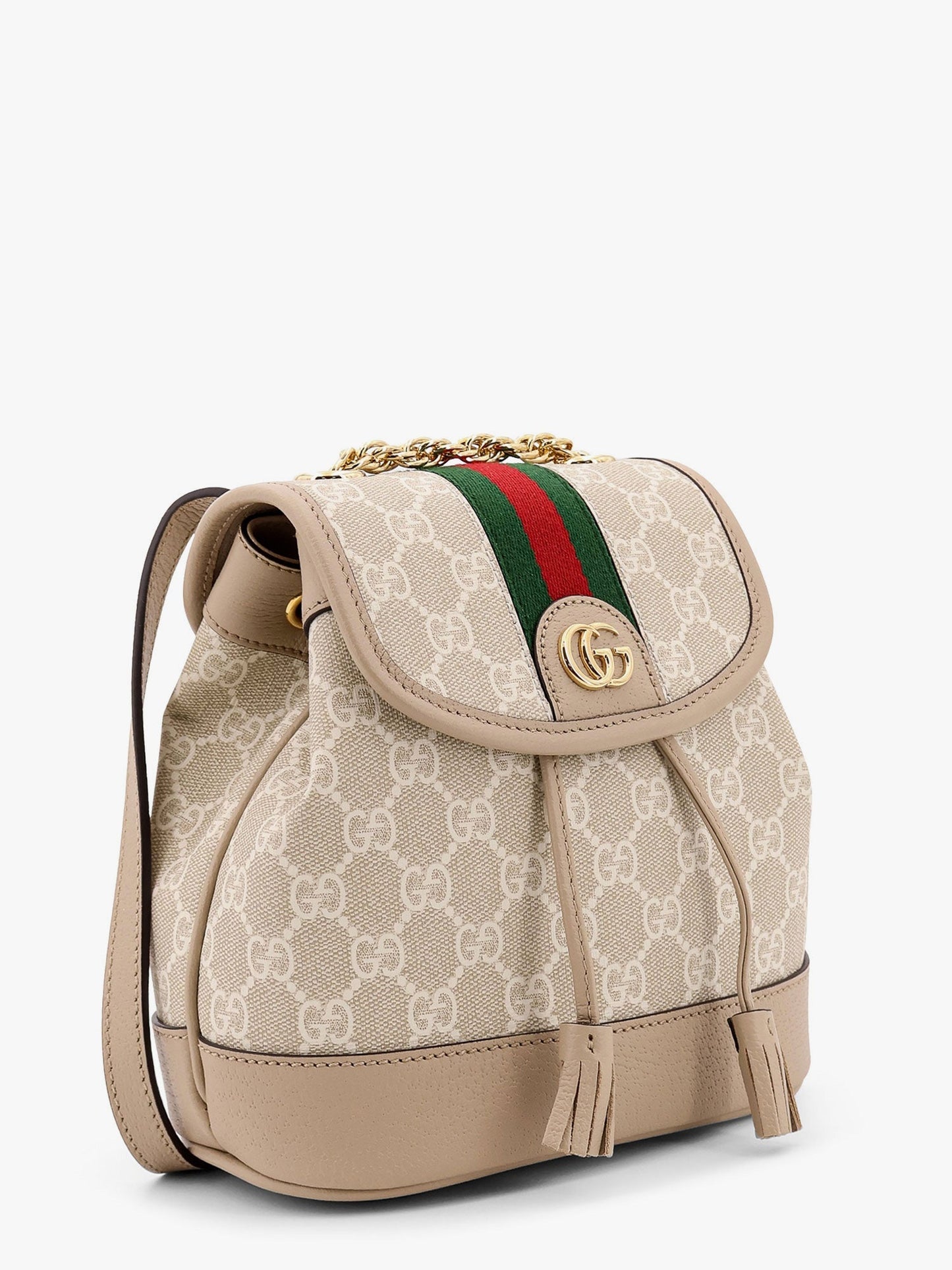 Gucci Mini Ophidia Gg Supreme Fabric And Leather Backpack With Frontal Web Band