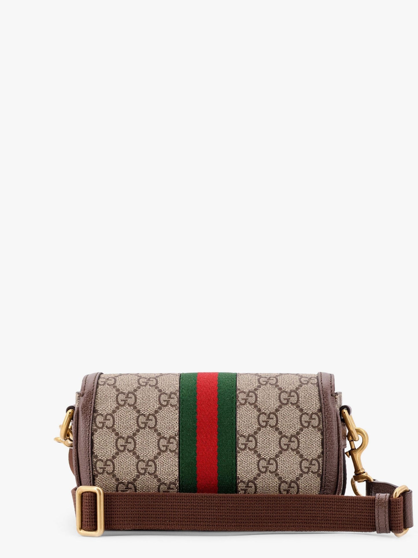 Gucci Gg Supreme Fabric And Leather Shoulder Bag With Frontal Web Band