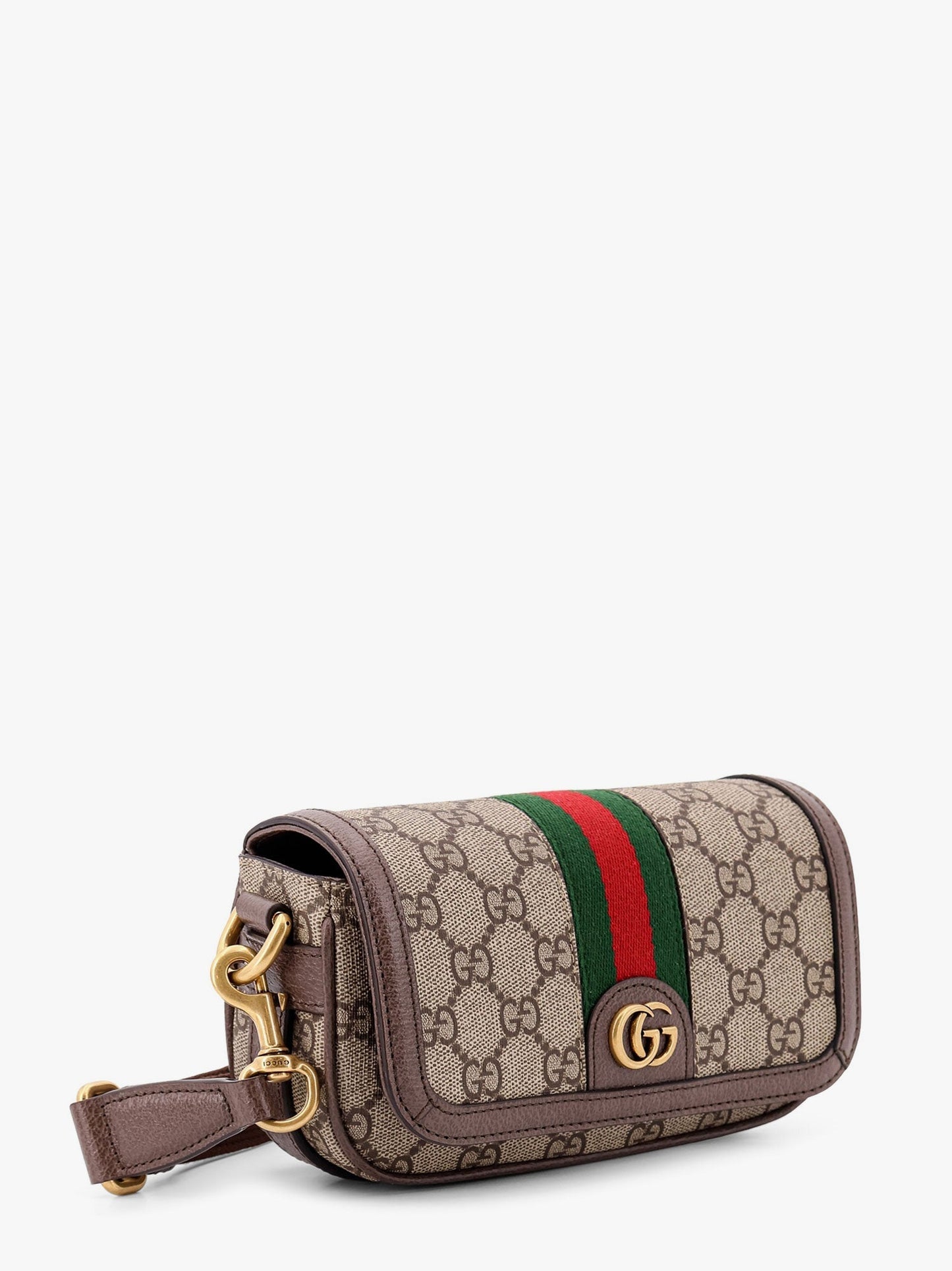 Gucci Gg Supreme Fabric And Leather Shoulder Bag With Frontal Web Band