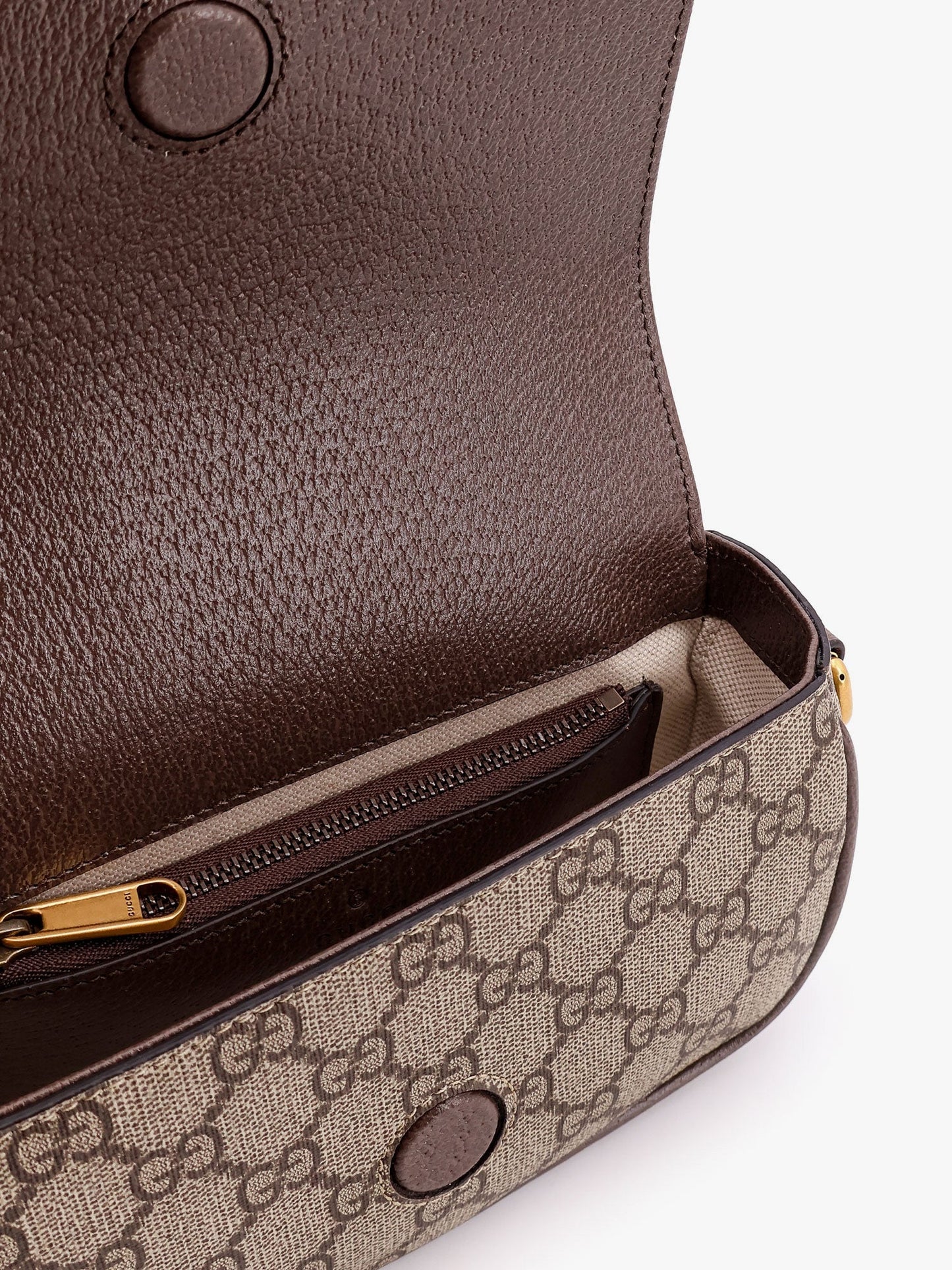 Gucci Gg Supreme Fabric And Leather Shoulder Bag With Frontal Web Band