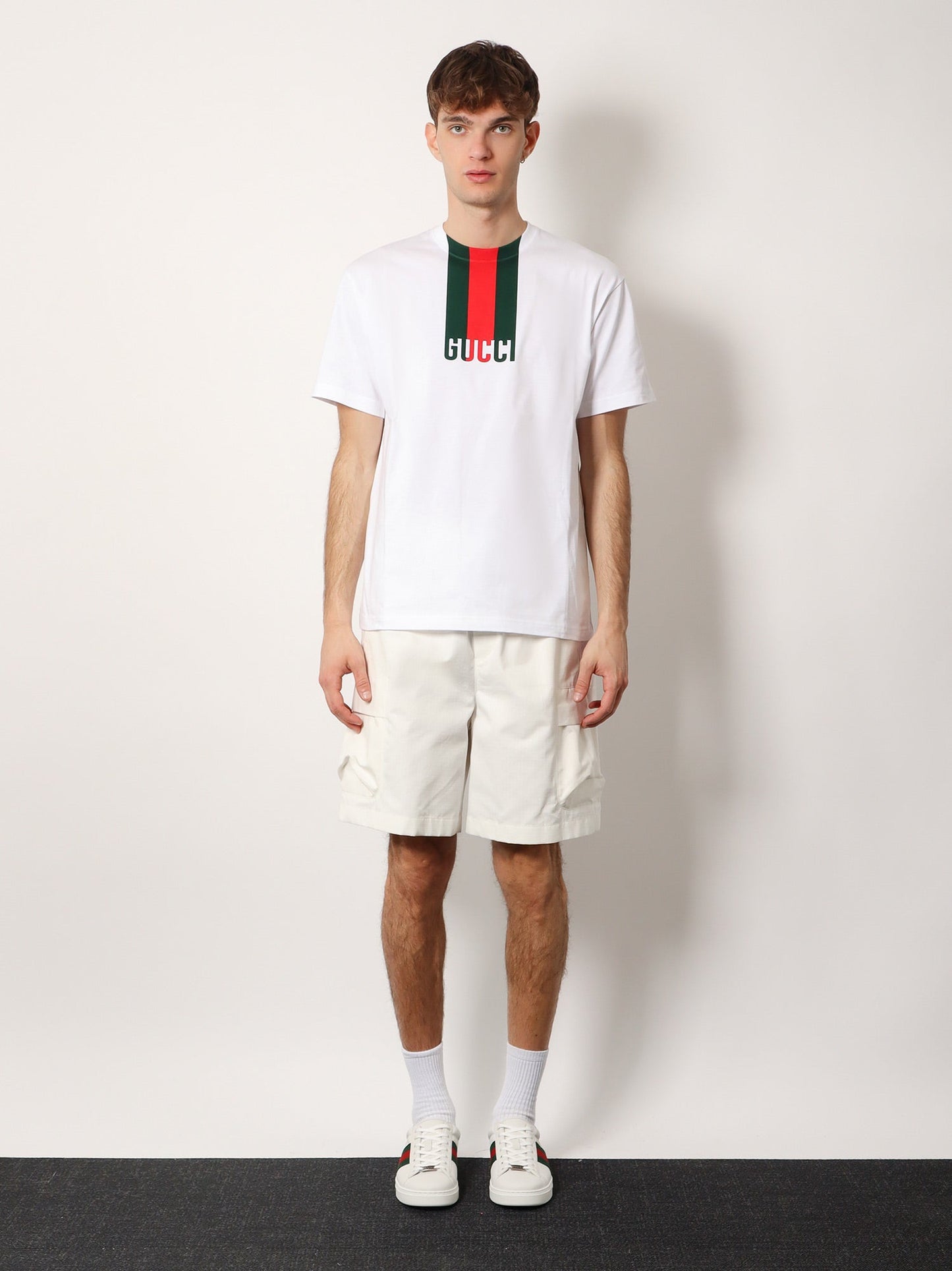 Gucci Cotton T Shirt With Lettering Logo And Gucci Web Band