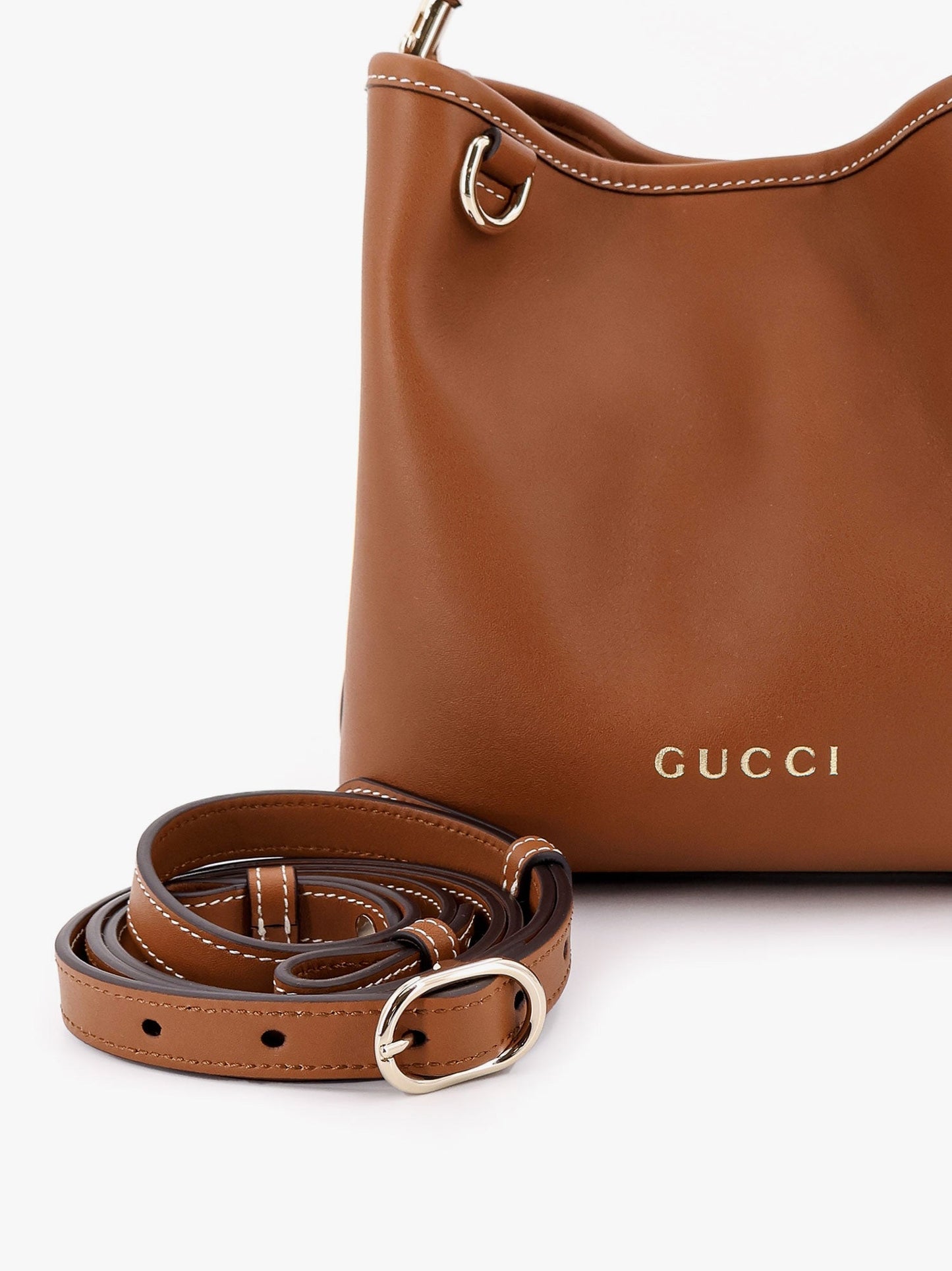 Gucci Gg Emblem Leather Bucket Bag With Frontal Logo