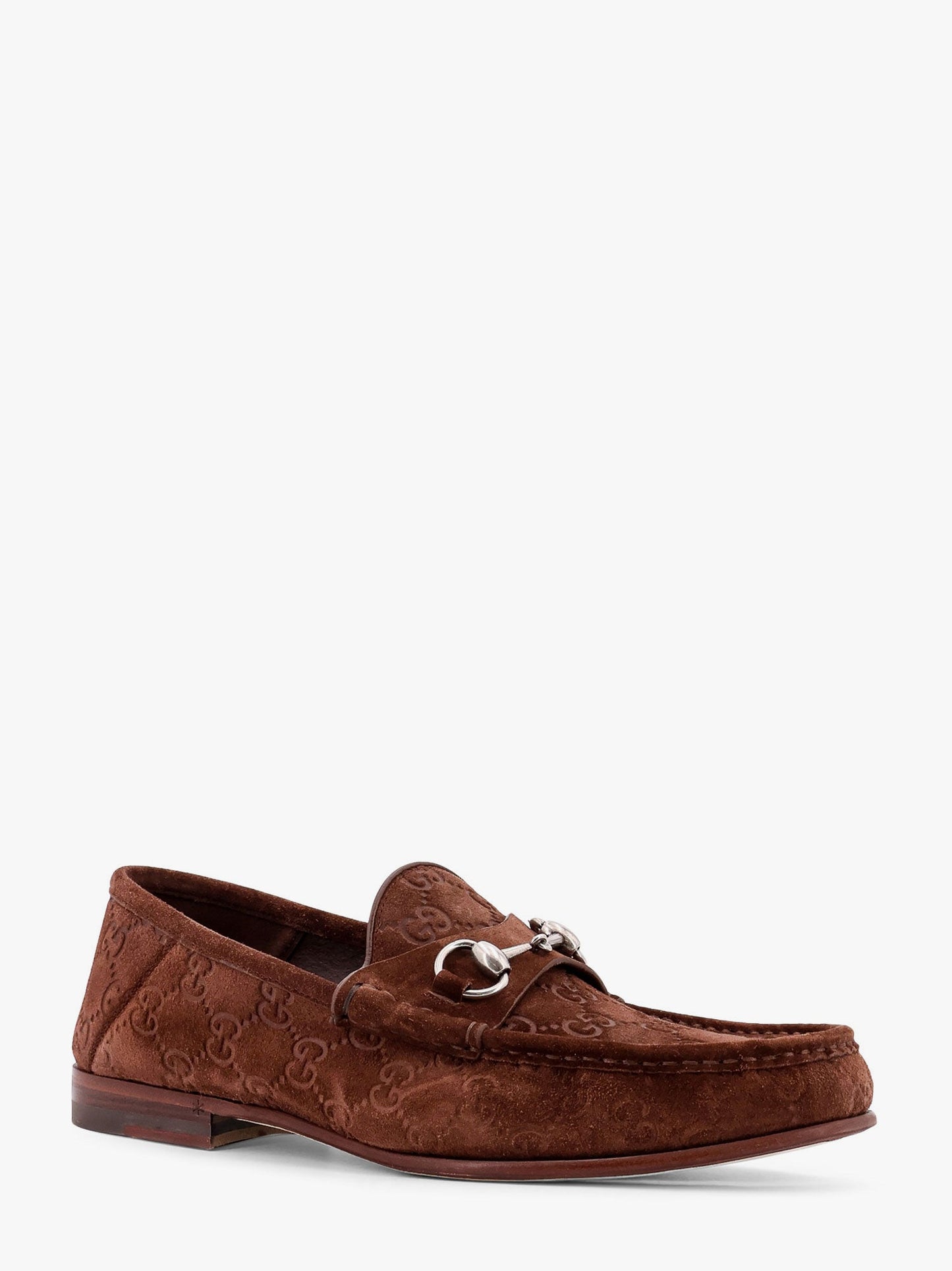 Gucci Suede Loafers With All Over Gg Motif And Iconic Horsebit