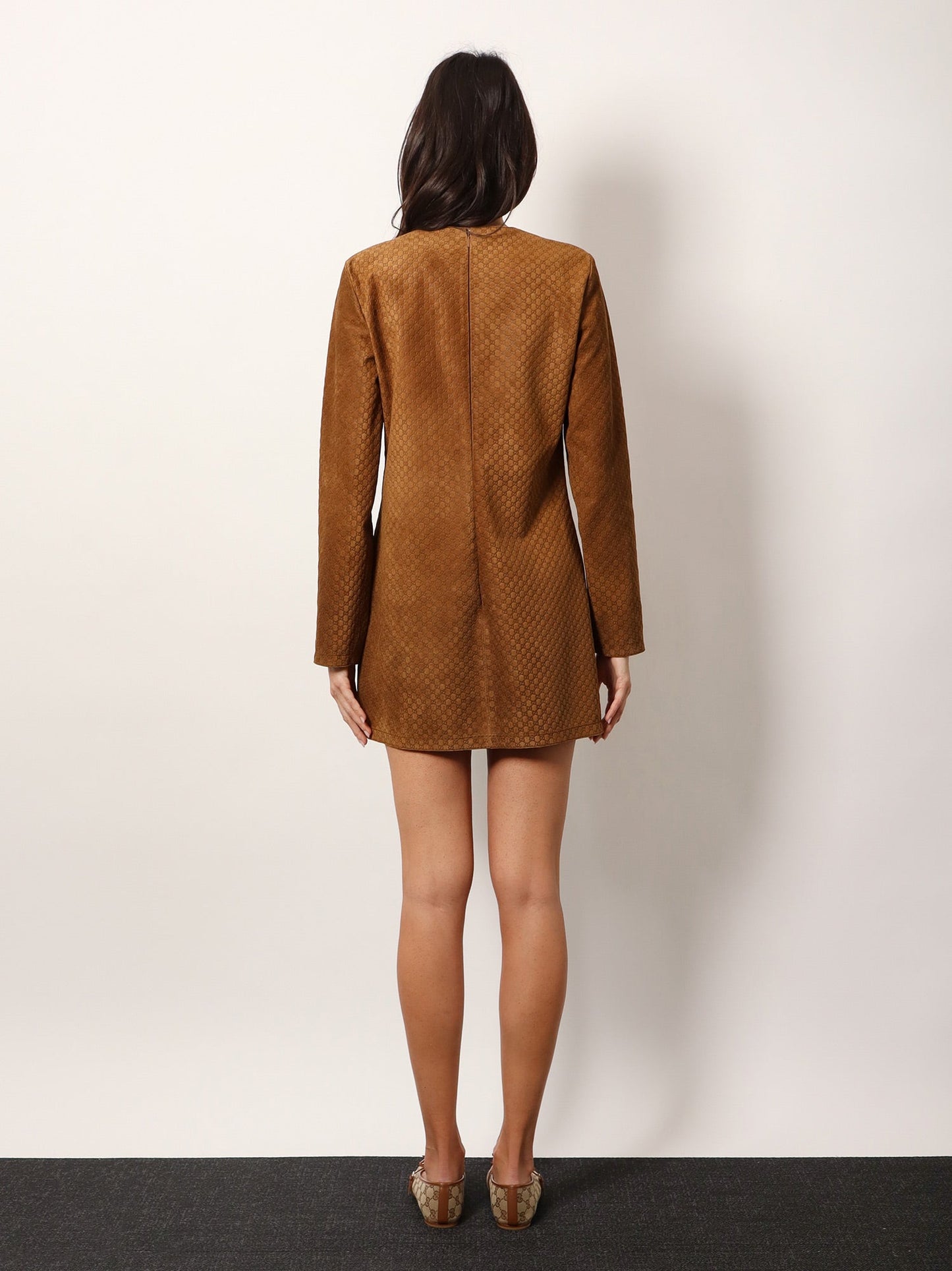 Gucci Suede Short Dress With All Over Gg Logo