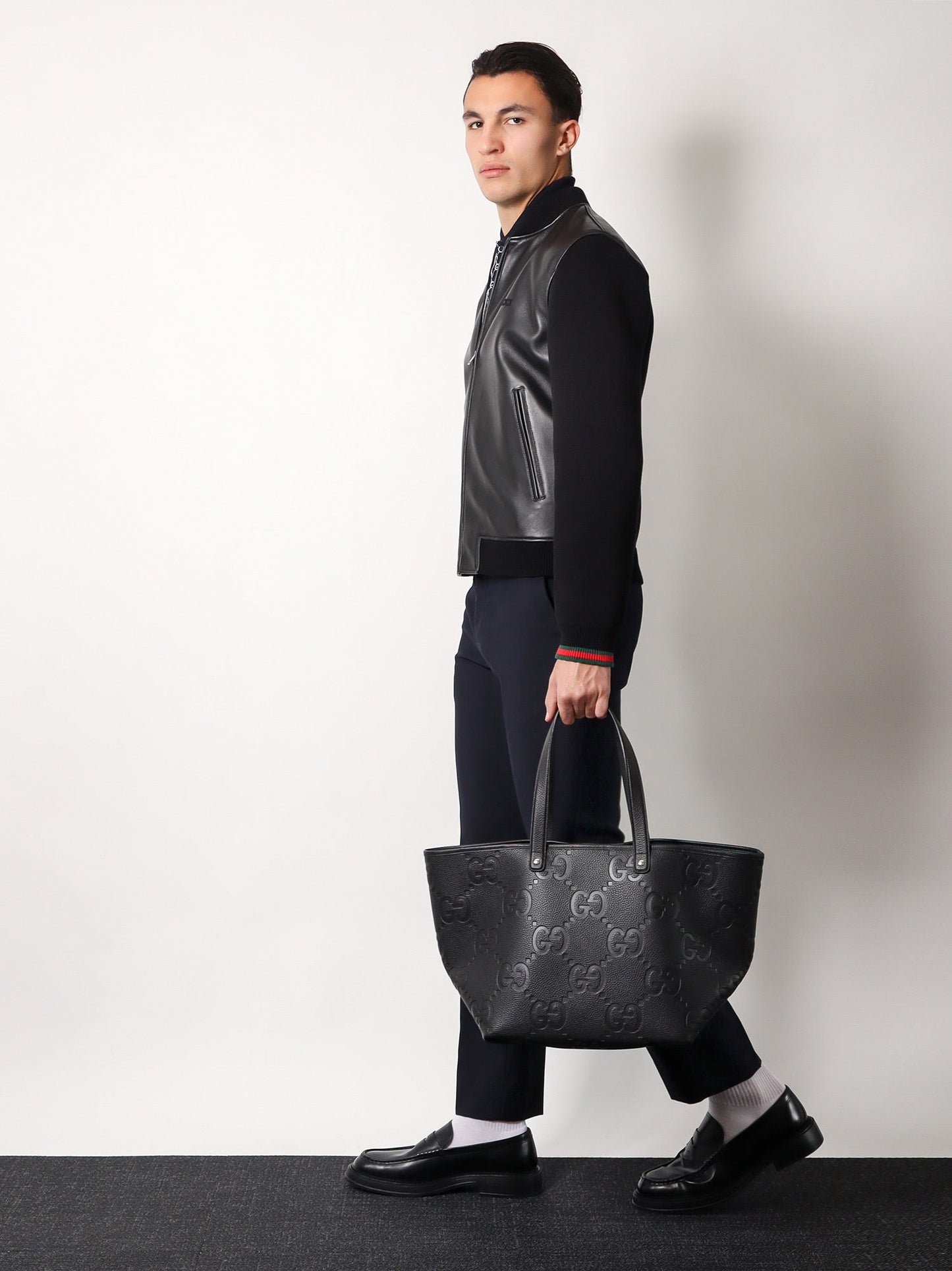 Gucci Leather Shopping Bag With Jumbo Gg Motif