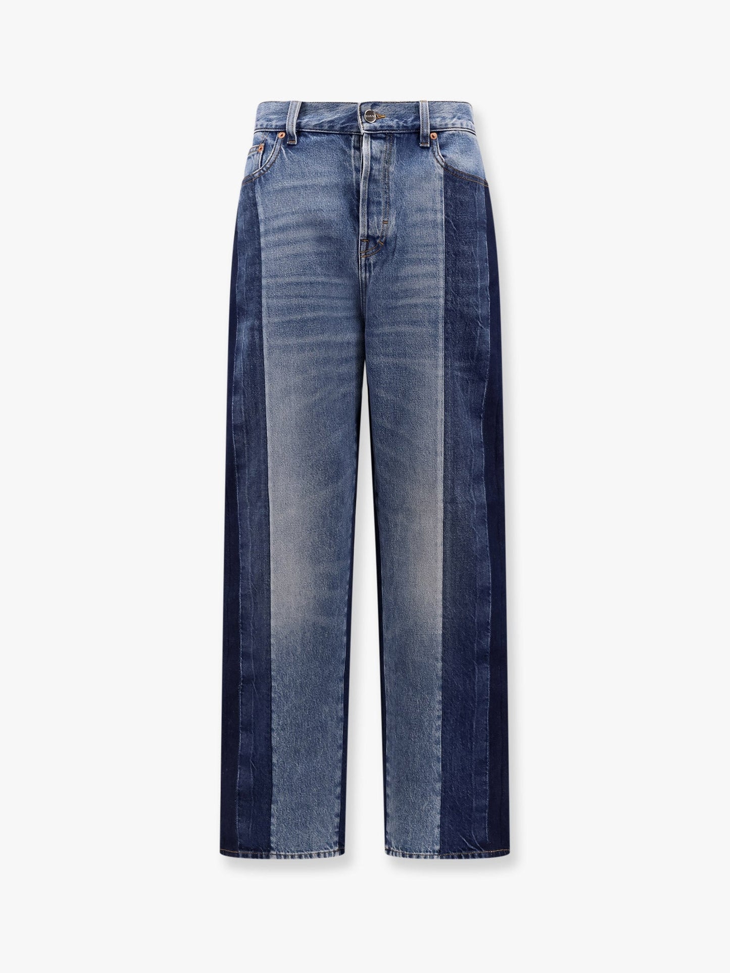 Gucci Patchwork Denim Jeans With Gucci Rosso Ancora