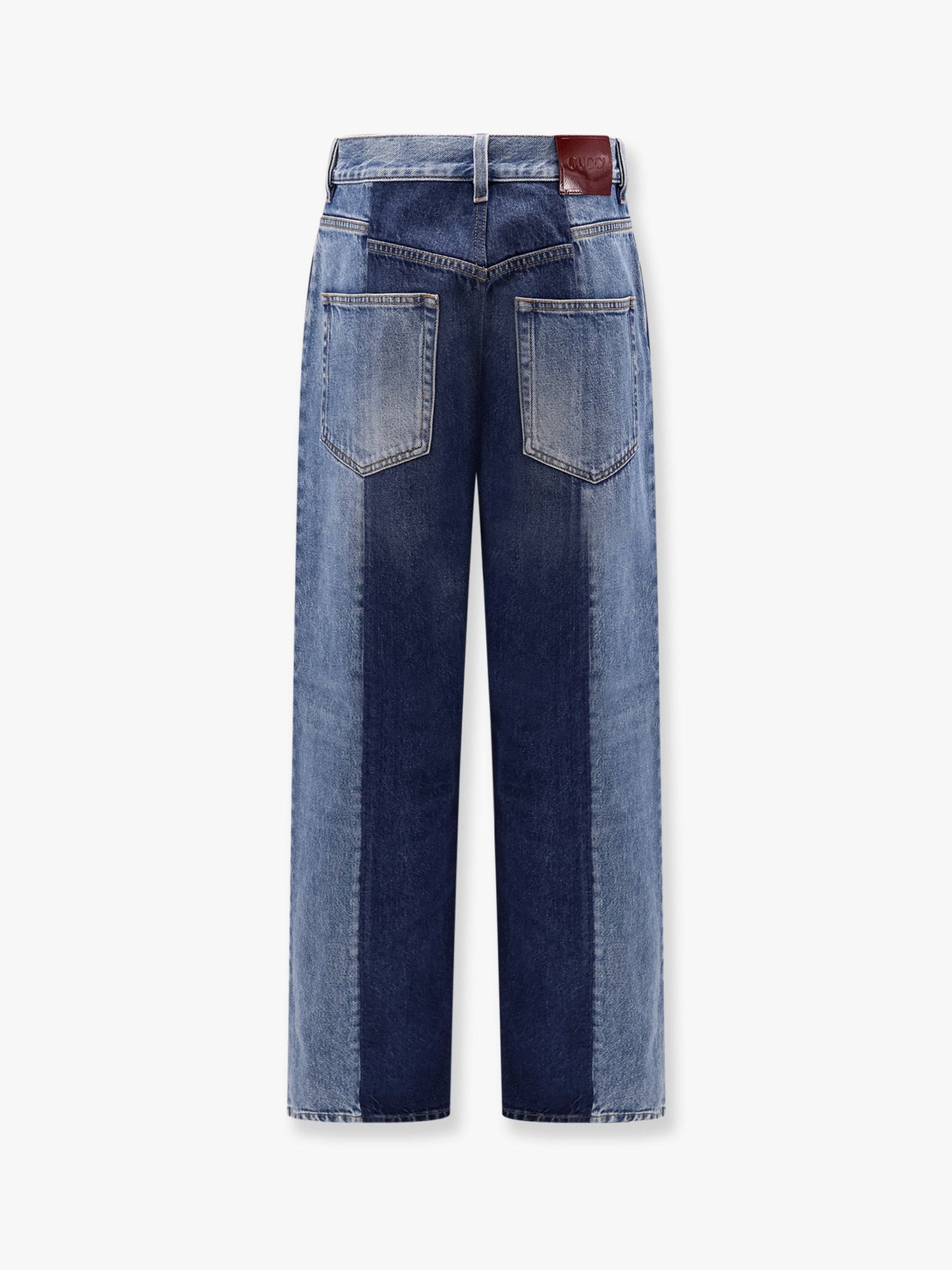 Gucci Patchwork Denim Jeans With Gucci Rosso Ancora