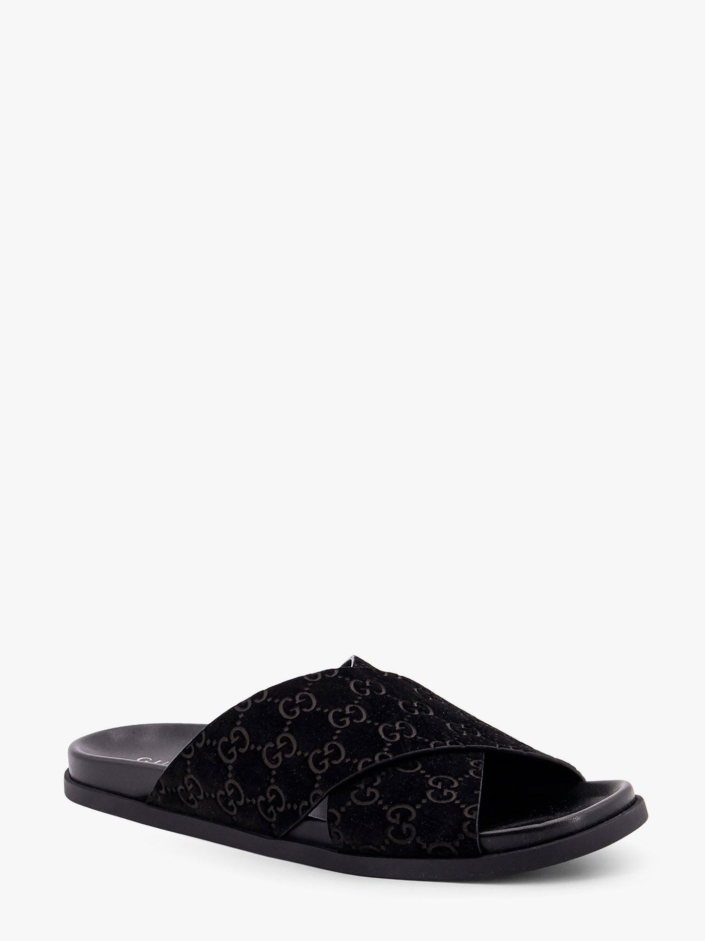 Gucci Leather Slides With All Over Gg Motif