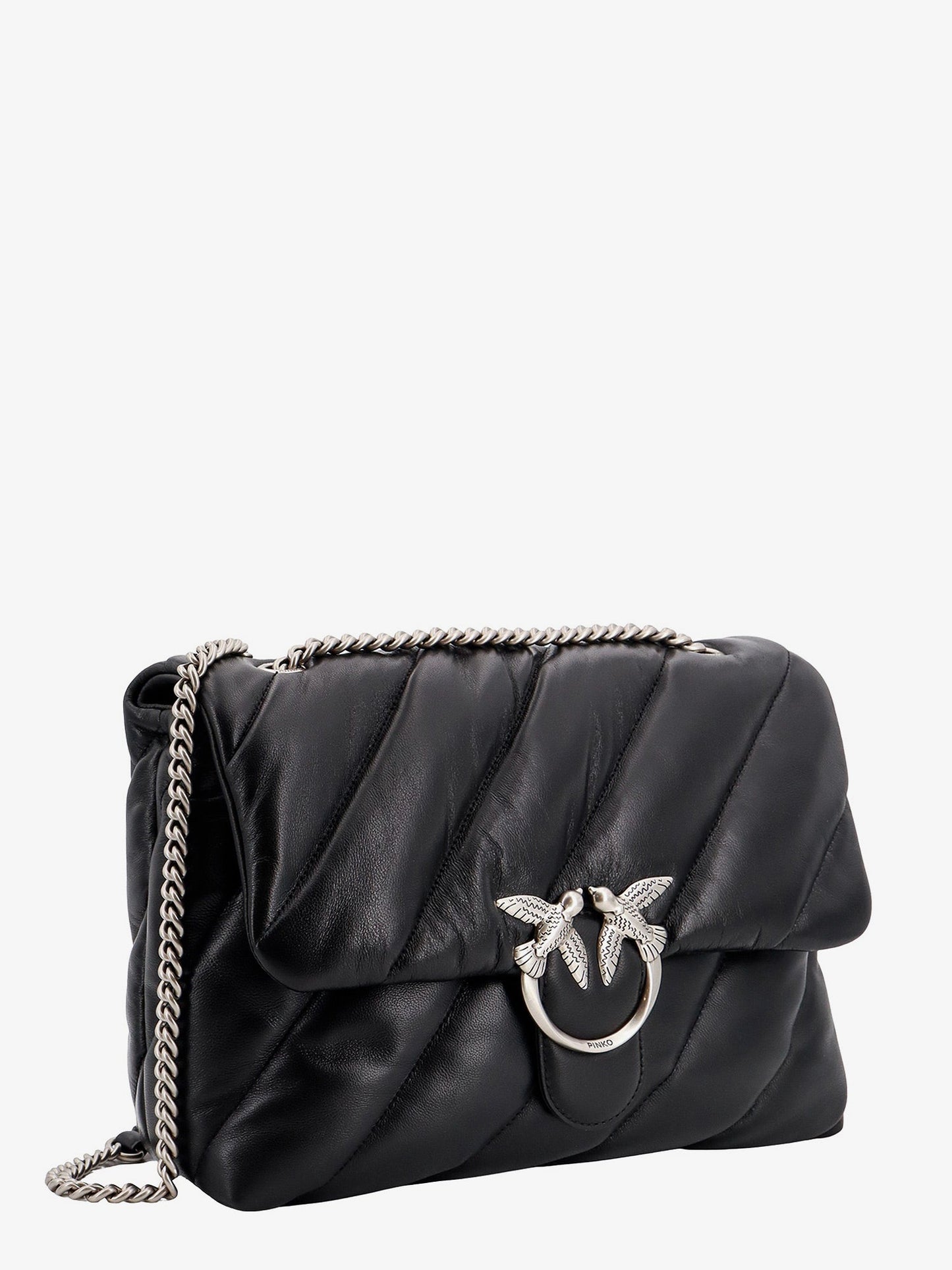 Pinko Matelass�� Leather Shoulder Bag With Iconic Love Birds Buckle