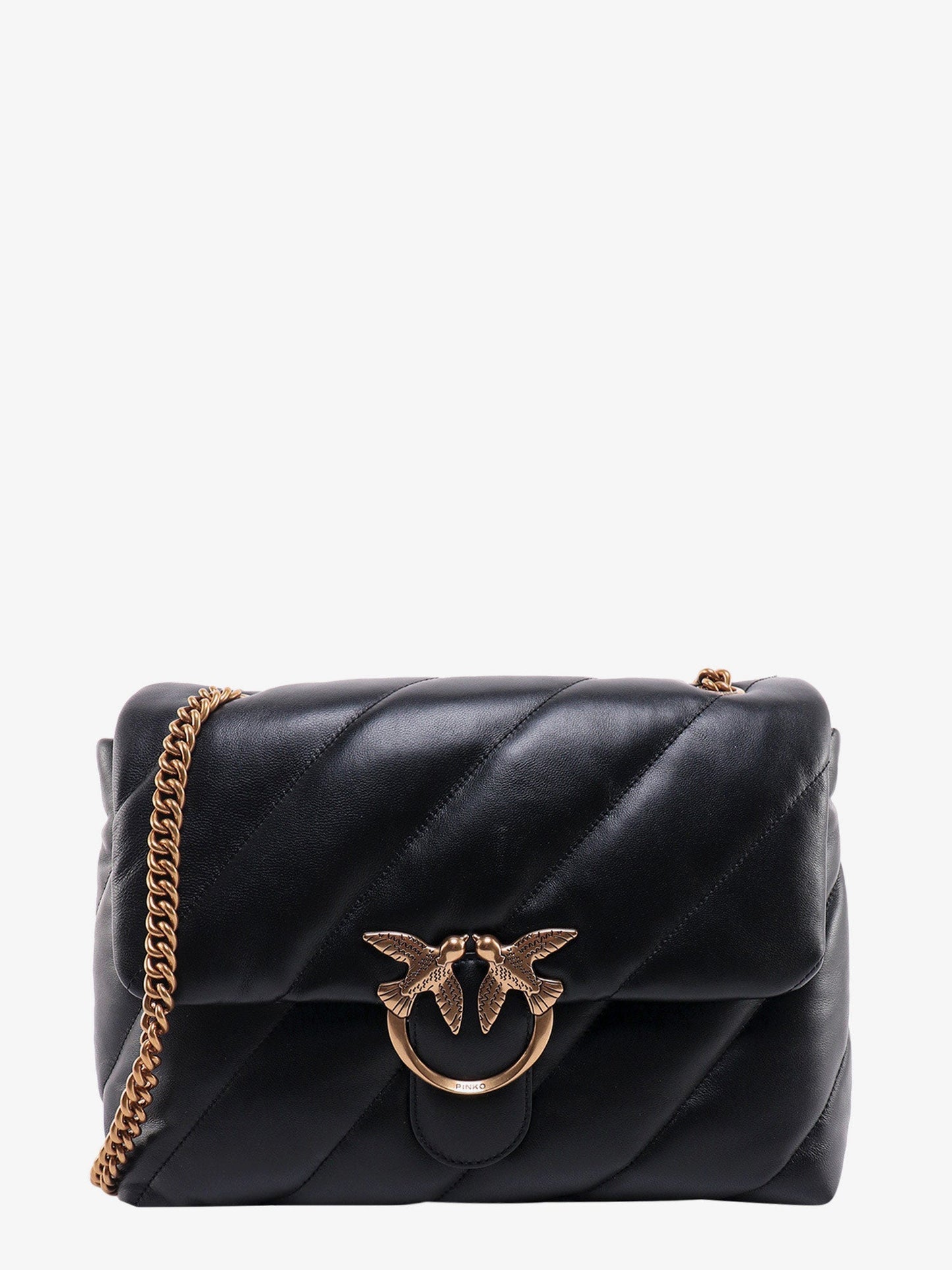 Pinko Matelass�� Leather Shoulder Bag With Iconic Love Birds Buckle