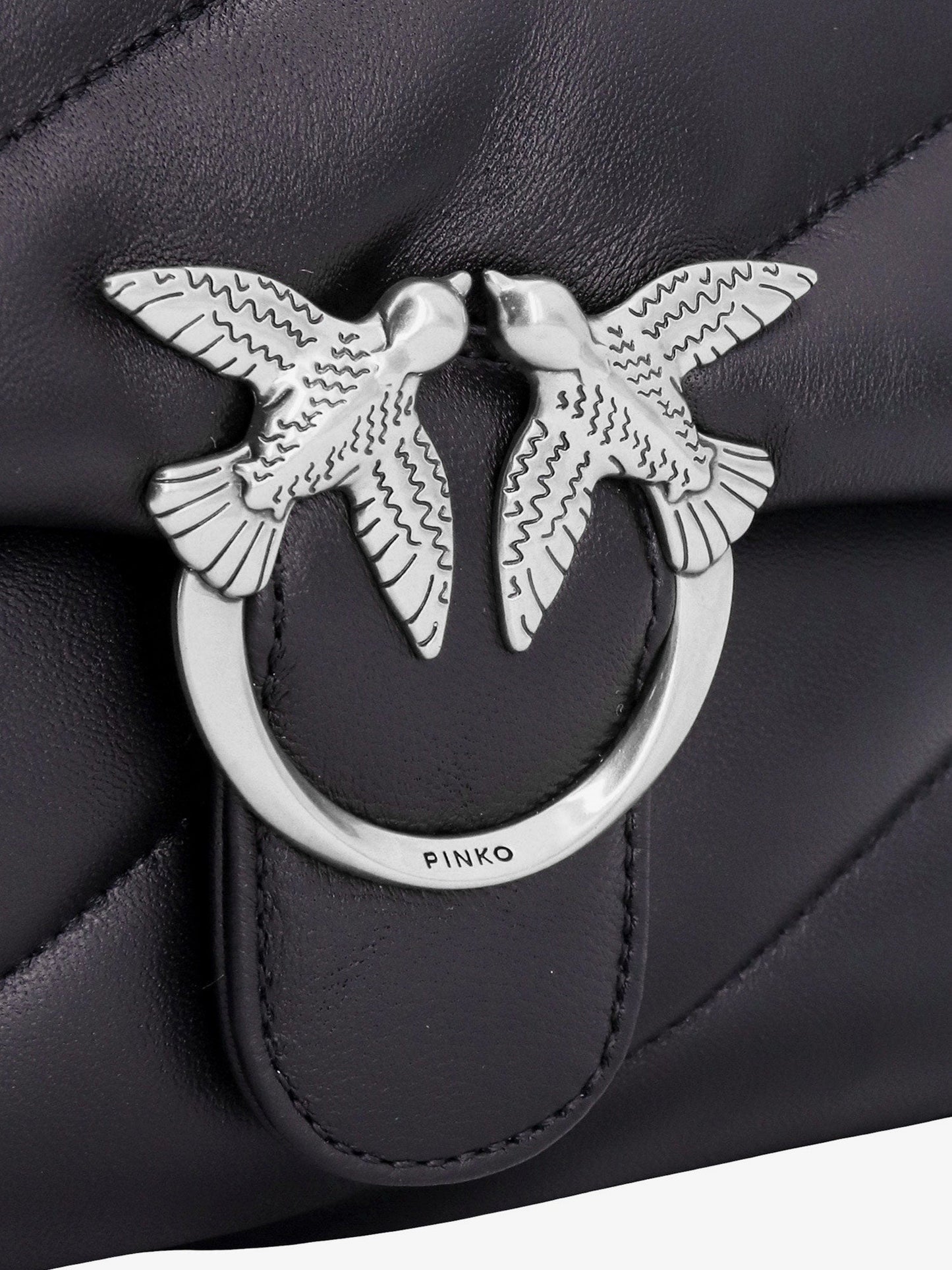 Pinko Matelass�� Leather Shoulder Bag With Iconic Love Birds Buckle