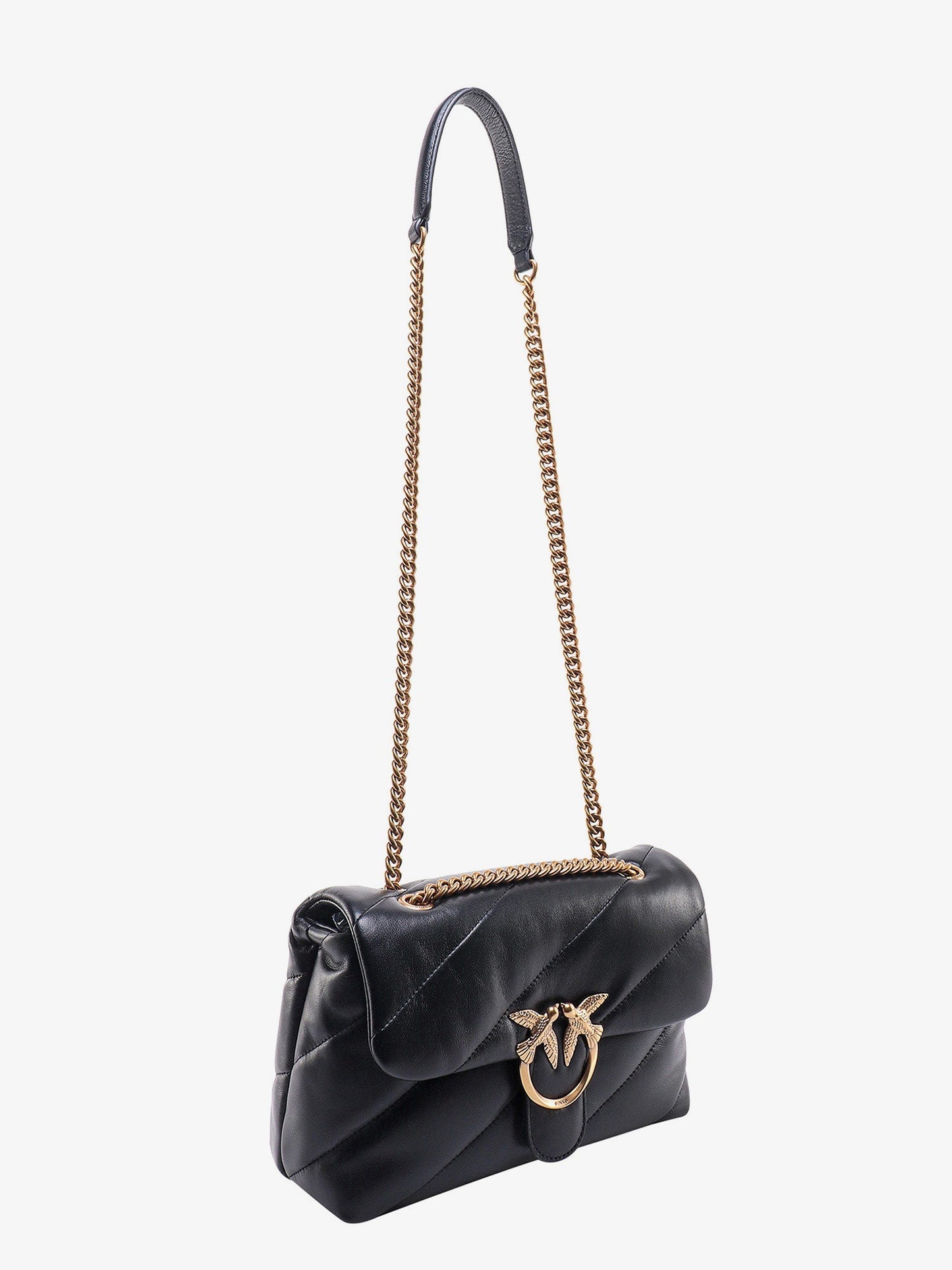 Pinko Matelass�� Leather Shoulder Bag With Iconic Love Birds Buckle