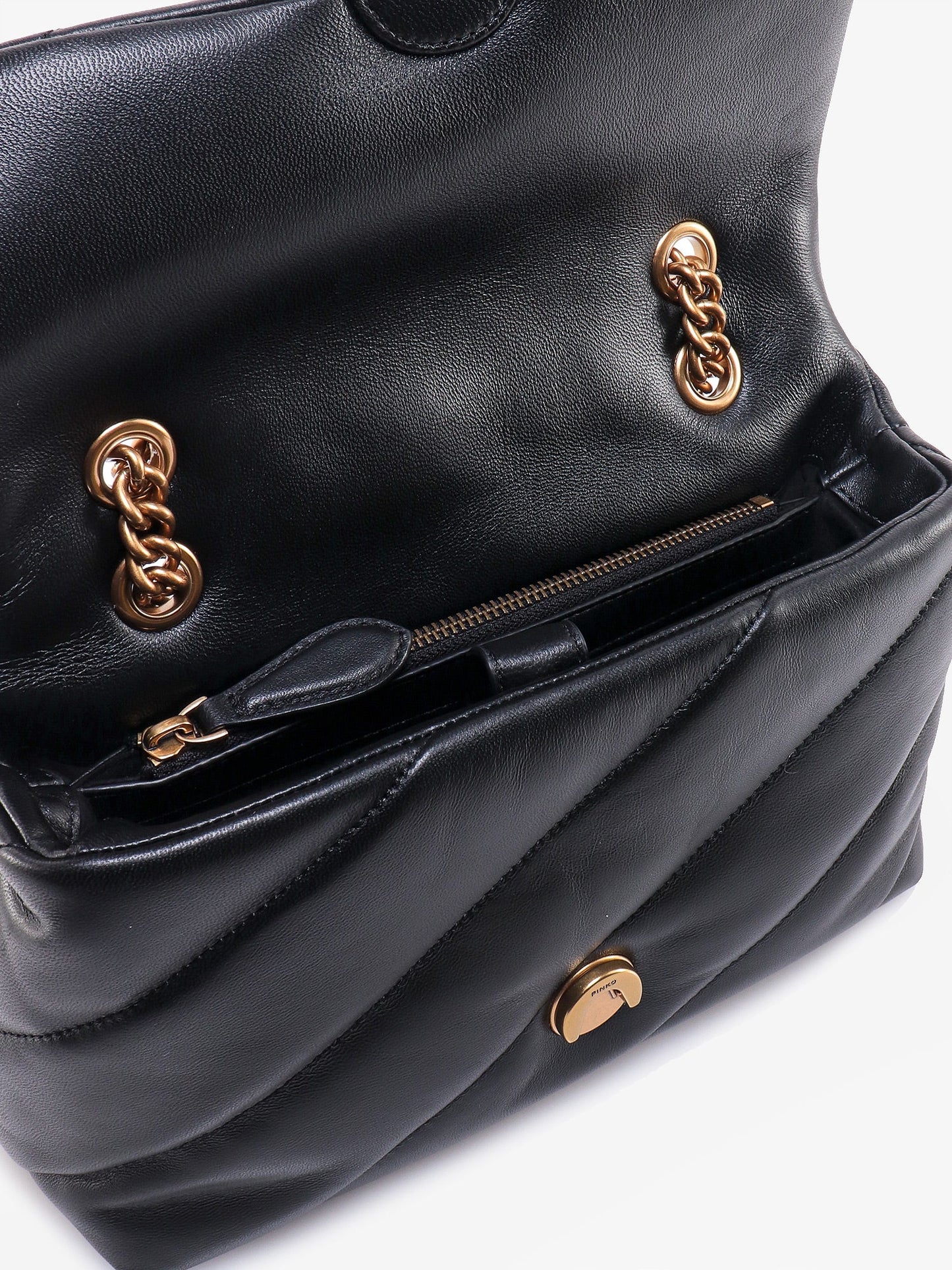 Pinko Matelass�� Leather Shoulder Bag With Iconic Love Birds Buckle