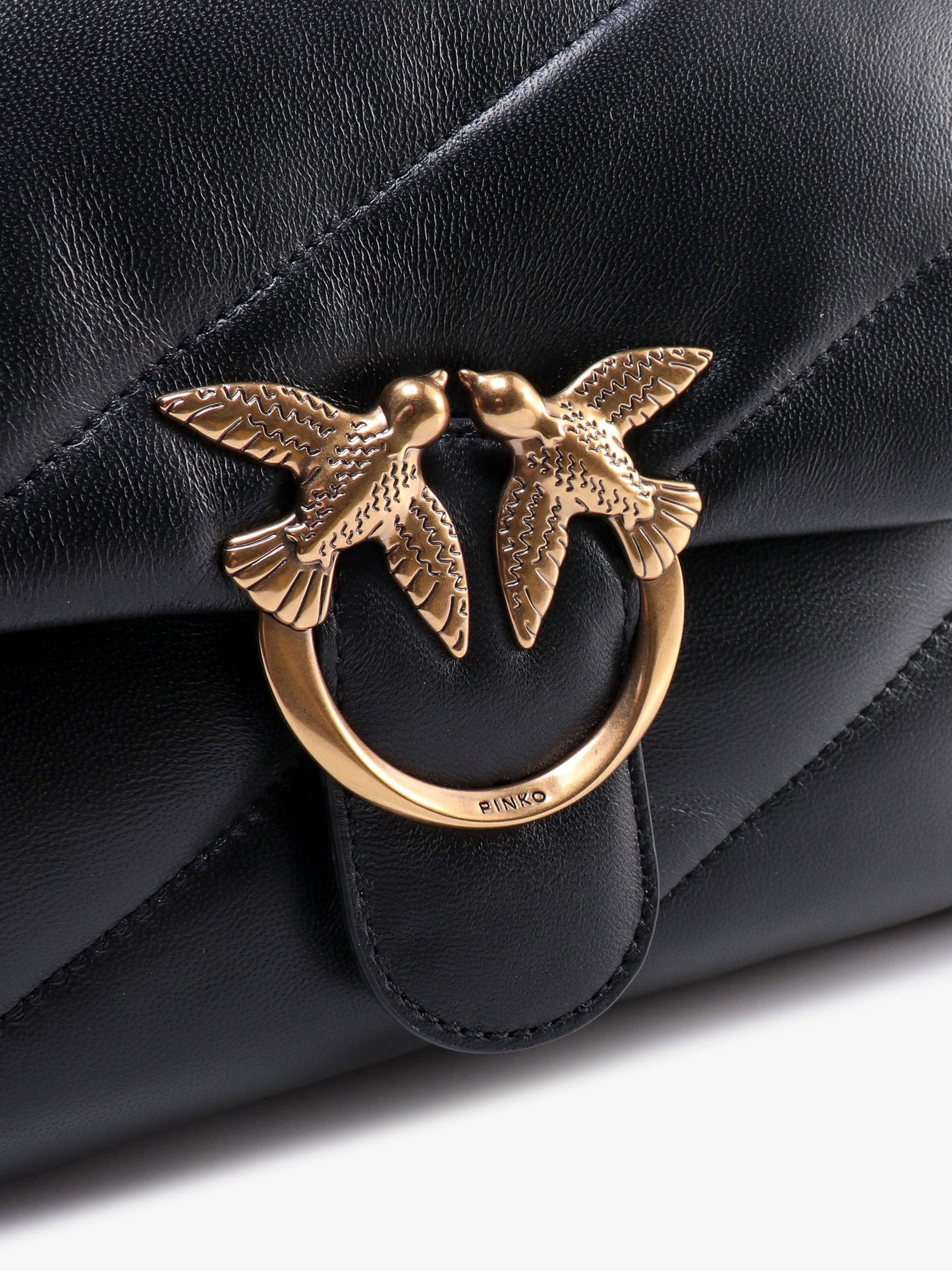 Pinko Matelass�� Leather Shoulder Bag With Iconic Love Birds Buckle