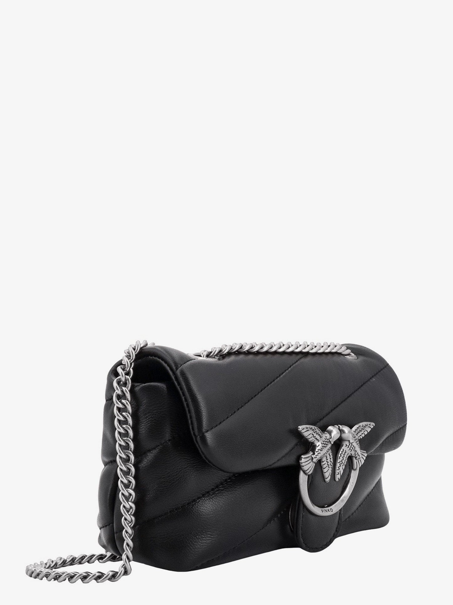 Pinko Matelass�� Leather Shoulder Bag With Iconic Love Birds Buckle