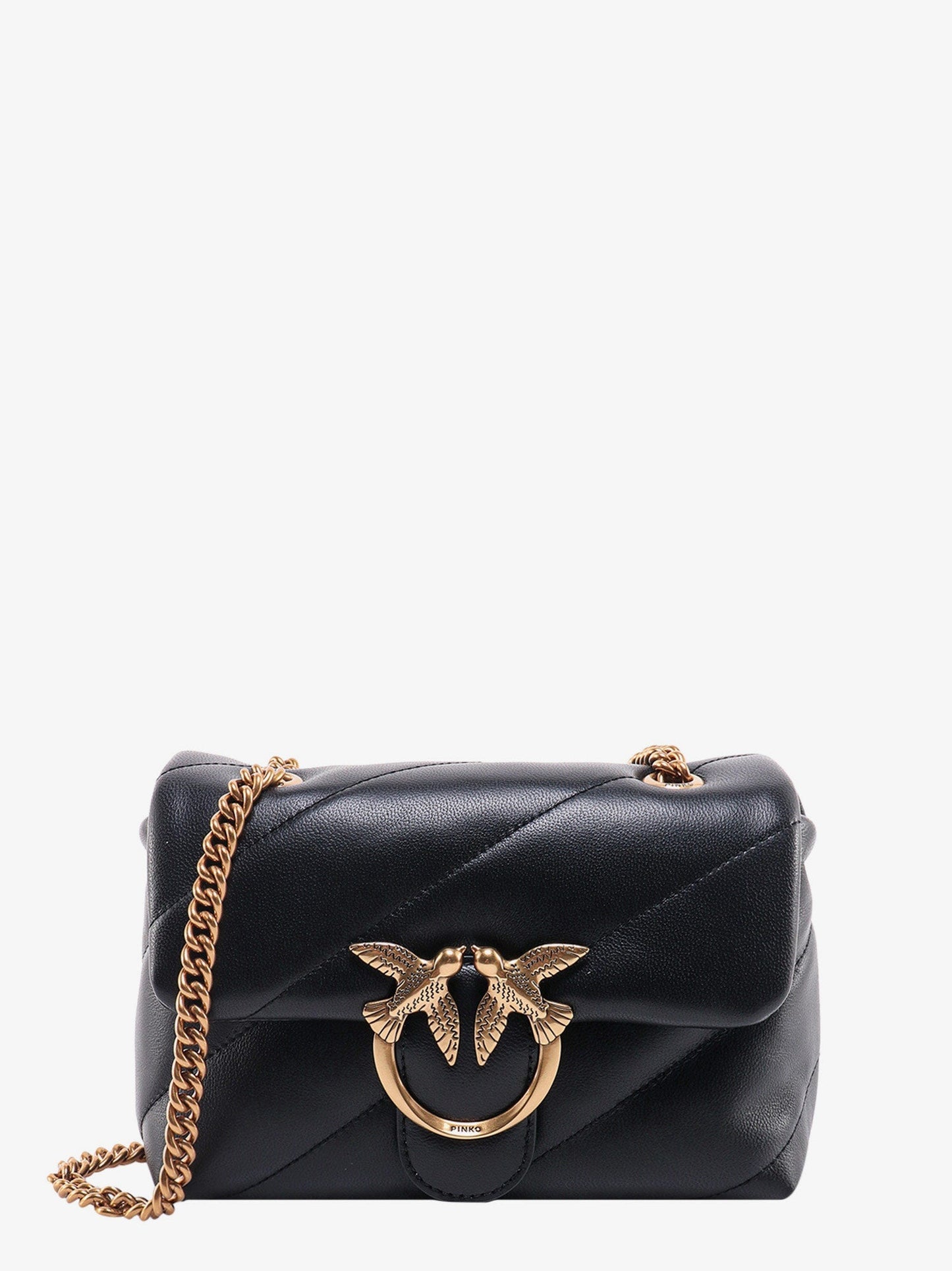 Pinko Matelass�� Leather Shoulder Bag With Iconic Love Birds Buckle