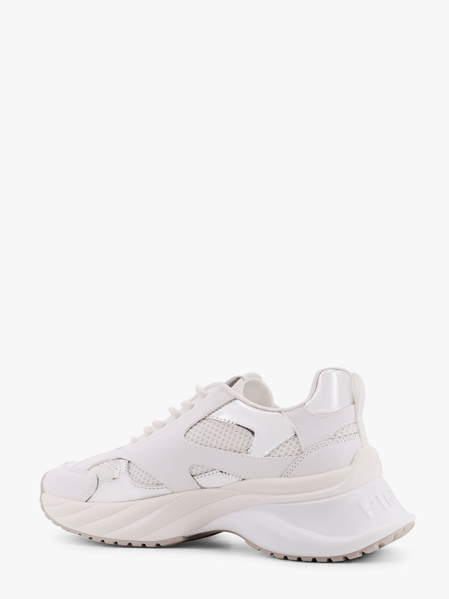 Pinko Ariel Leather Mesh And Leather Sneakers With Love Birds Detail