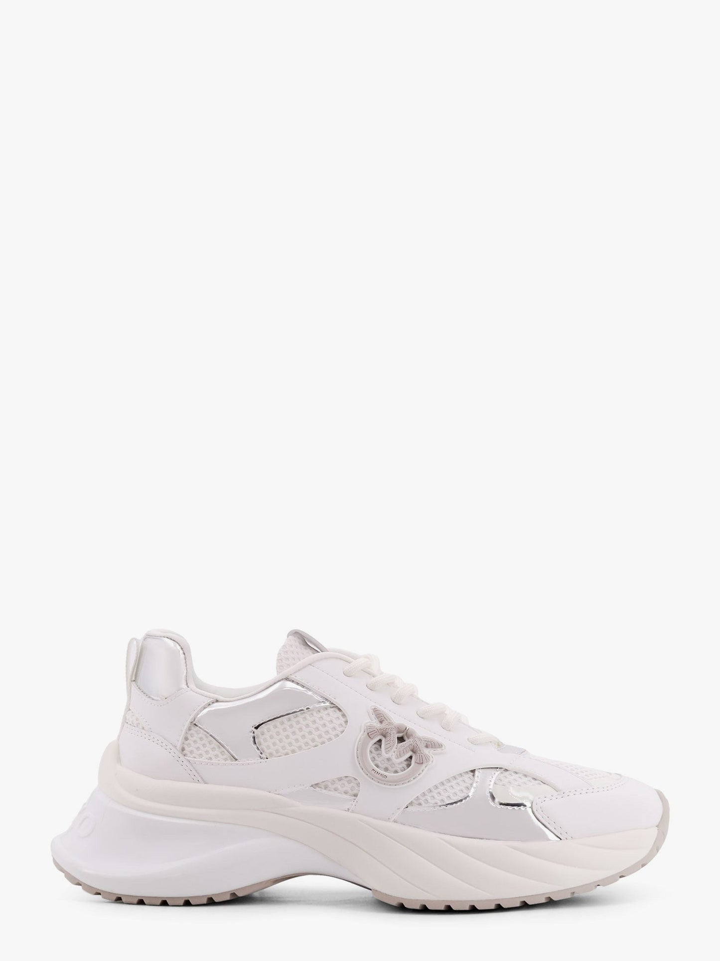 Pinko Ariel Leather Mesh And Leather Sneakers With Love Birds Detail