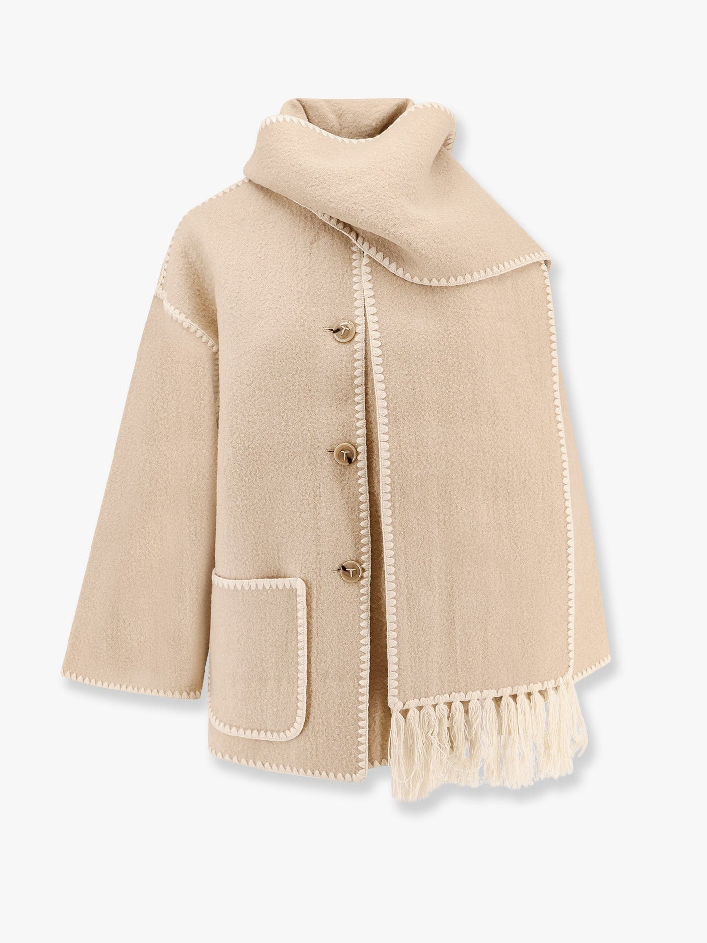 Toteme Wool Blend Coat With Scarf And Embroidery