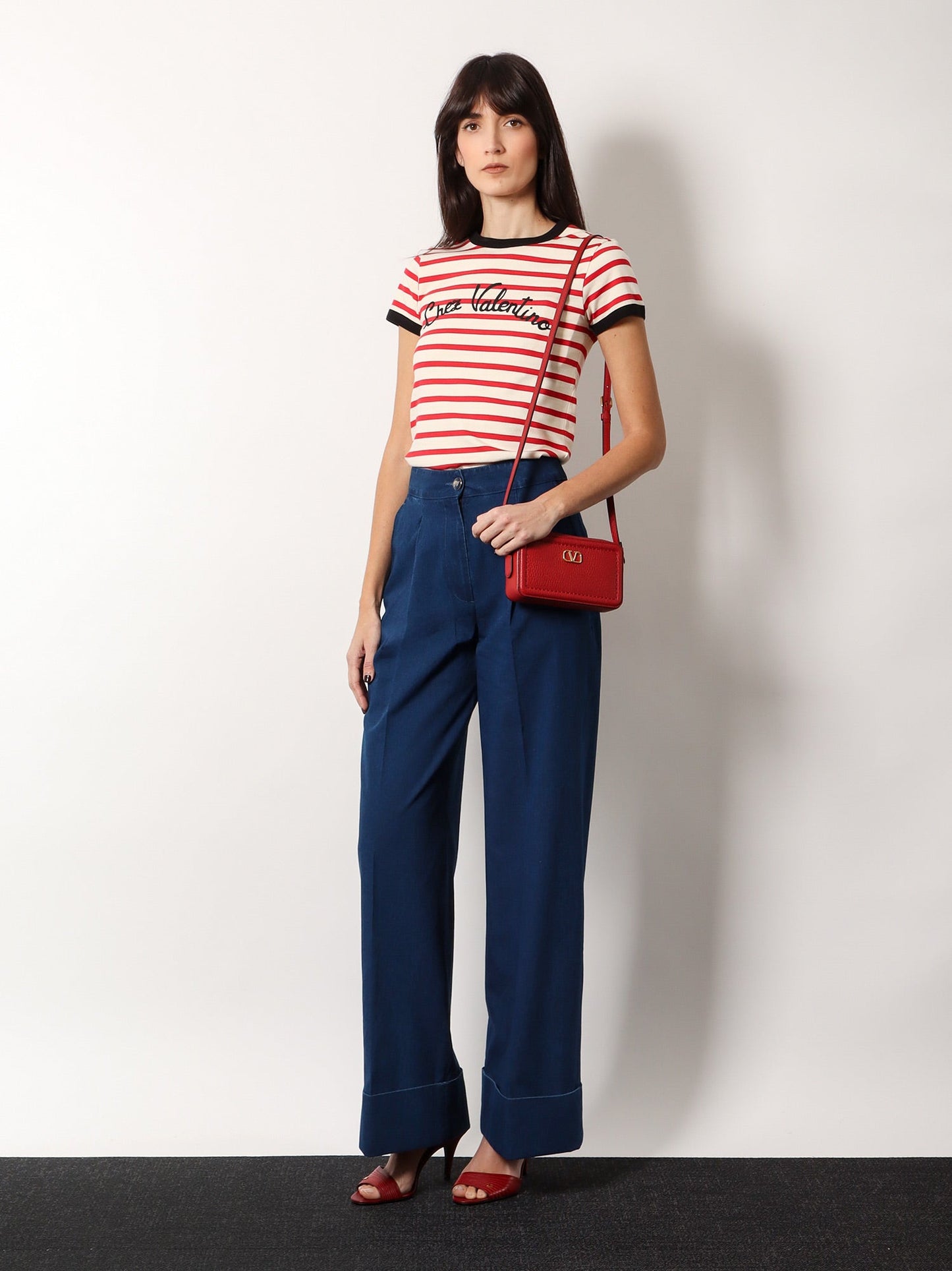 Valentino Striped Cotton T Shirt With Embroidered Logo