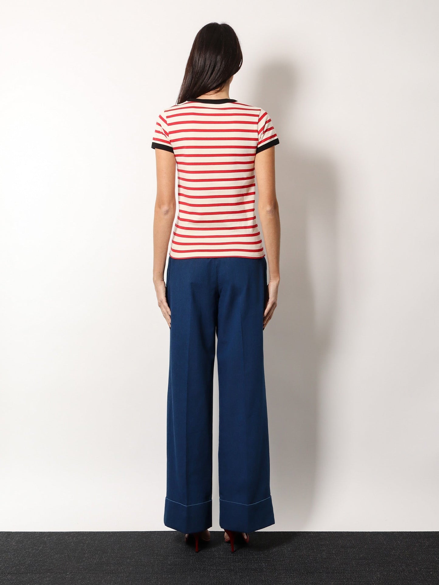 Valentino Striped Cotton T Shirt With Embroidered Logo