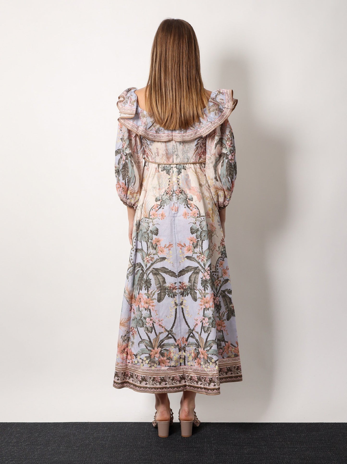 Zimmermann Wylie Off Shoulder Dress With Multicolor Print