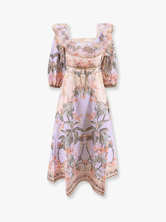Zimmermann Wylie Off Shoulder Dress With Multicolor Print