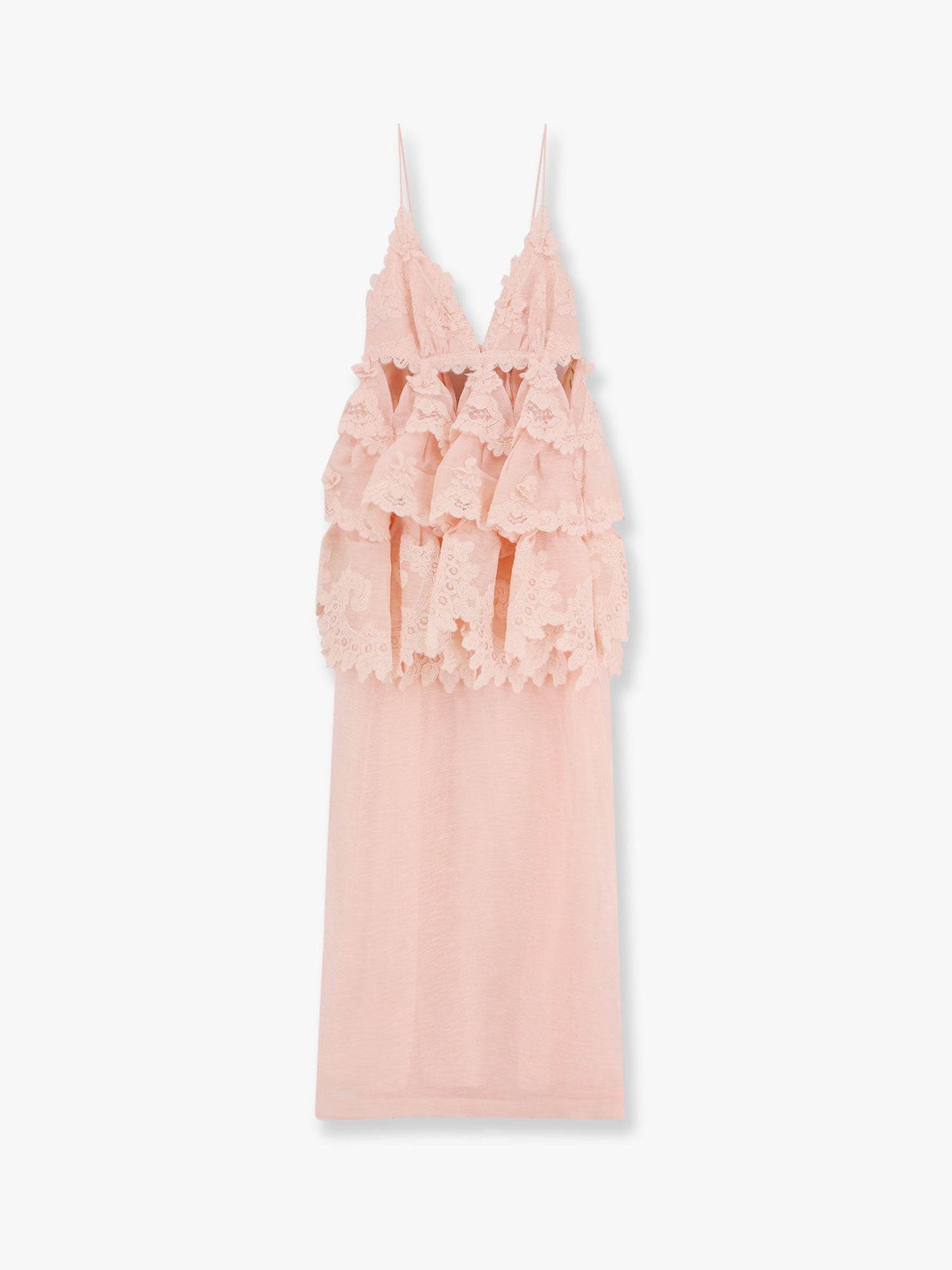 Zimmermann Linen And Silk Long Dress With Embroidered Flounces
