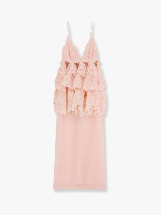 Zimmermann Linen And Silk Long Dress With Embroidered Flounces