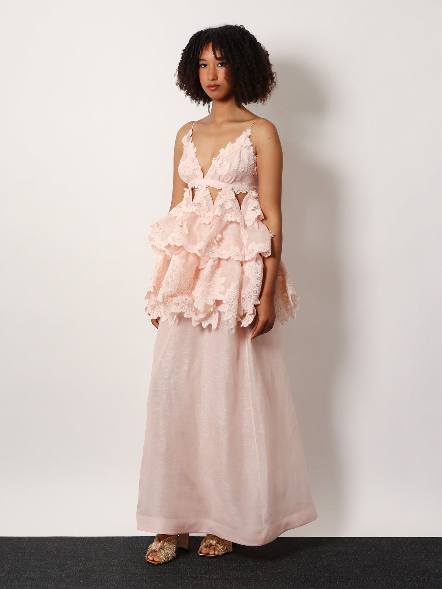 Zimmermann Linen And Silk Long Dress With Embroidered Flounces