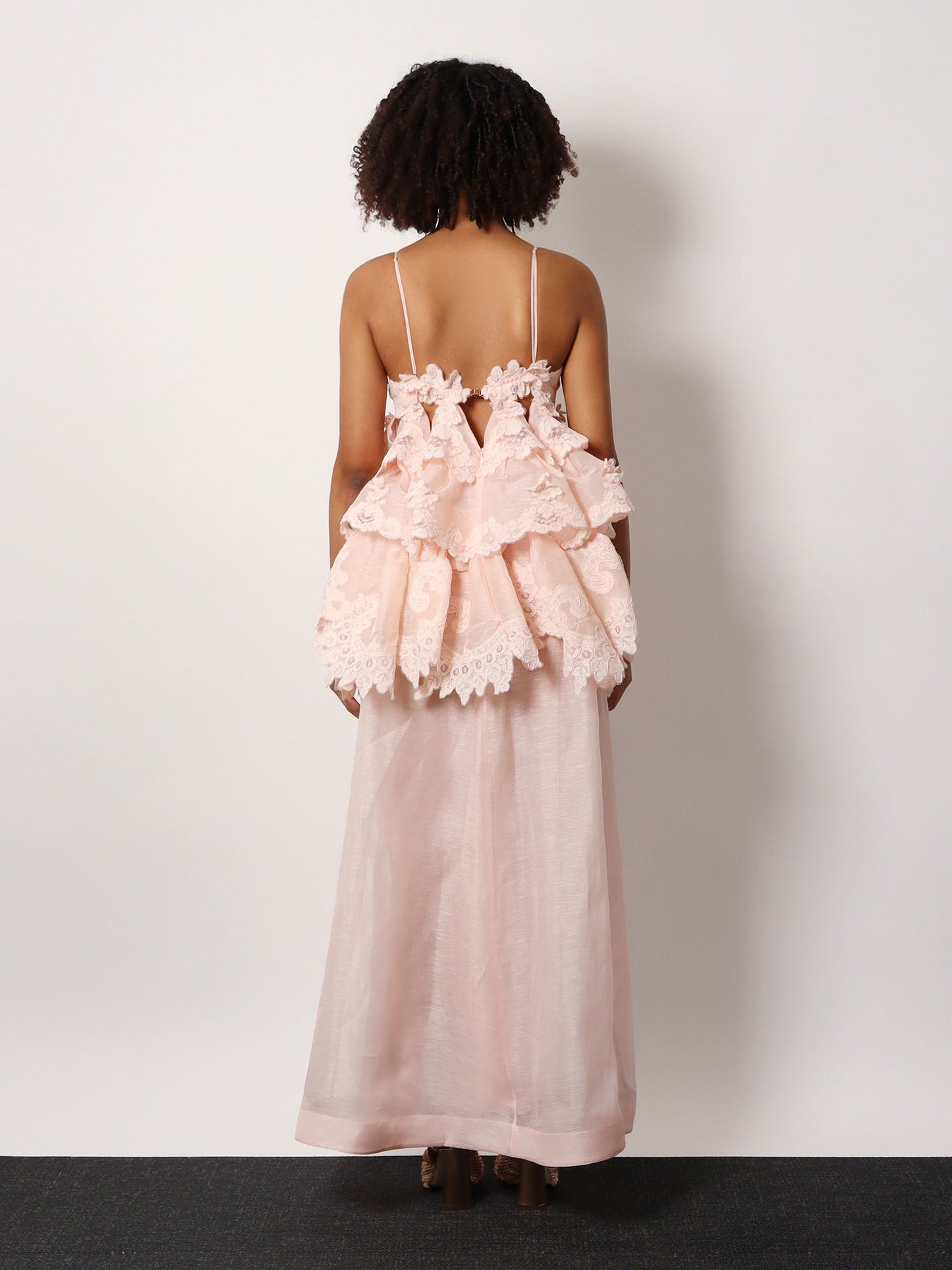 Zimmermann Linen And Silk Long Dress With Embroidered Flounces