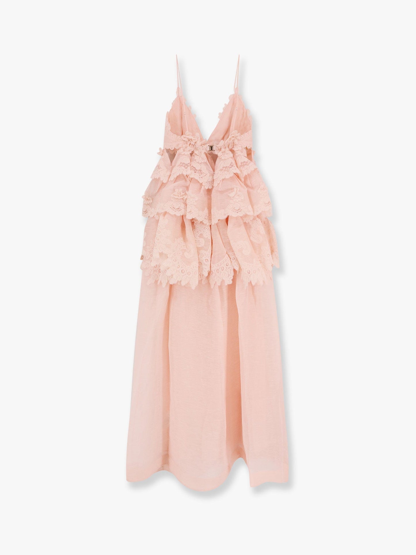 Zimmermann Linen And Silk Long Dress With Embroidered Flounces