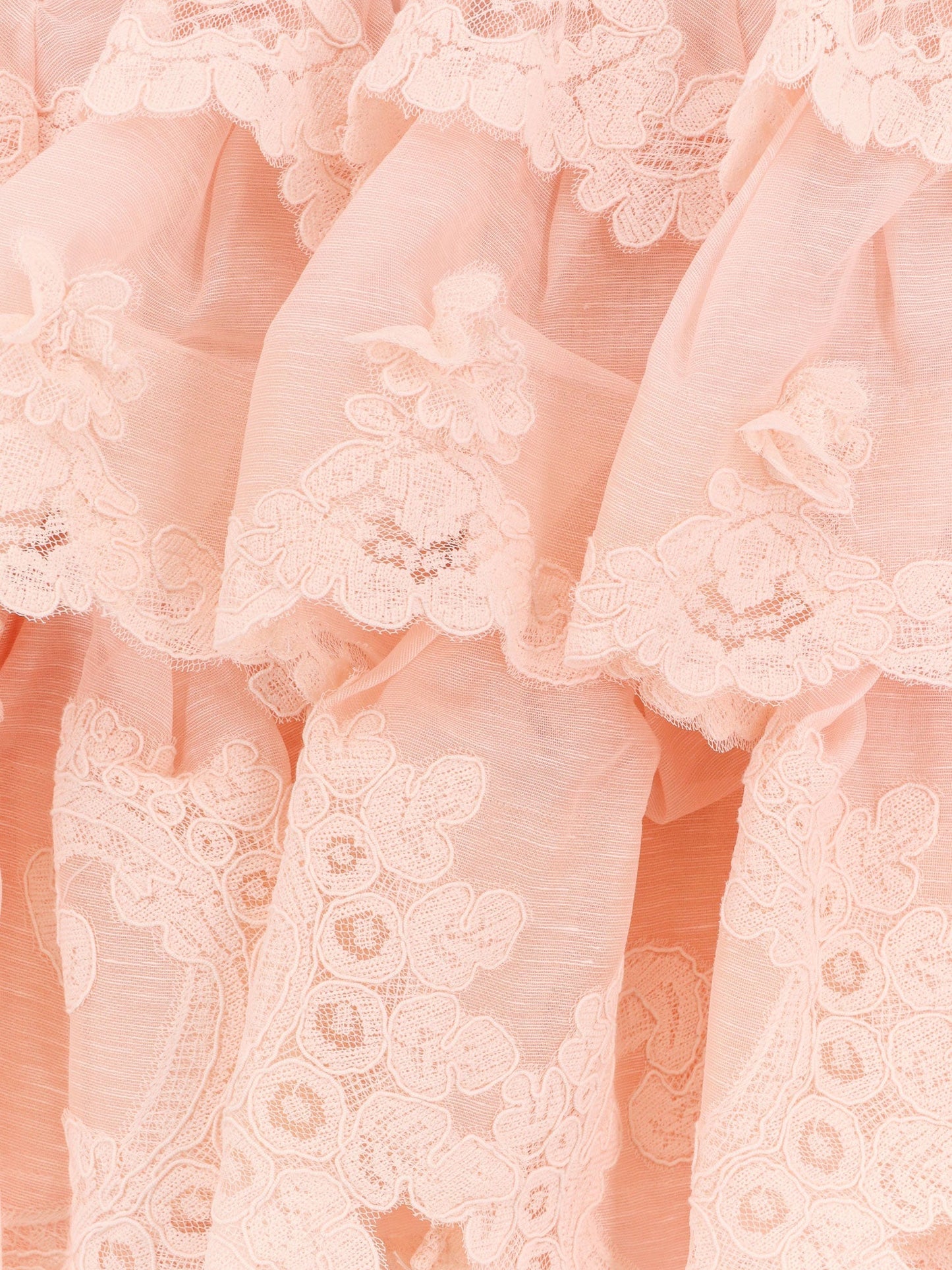 Zimmermann Linen And Silk Long Dress With Embroidered Flounces