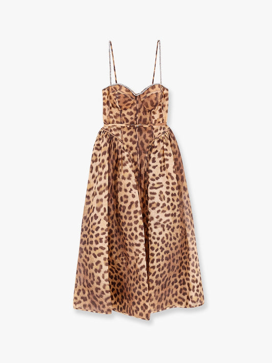 Zimmermann Linen And Silk Midi Dress With Animalier Print