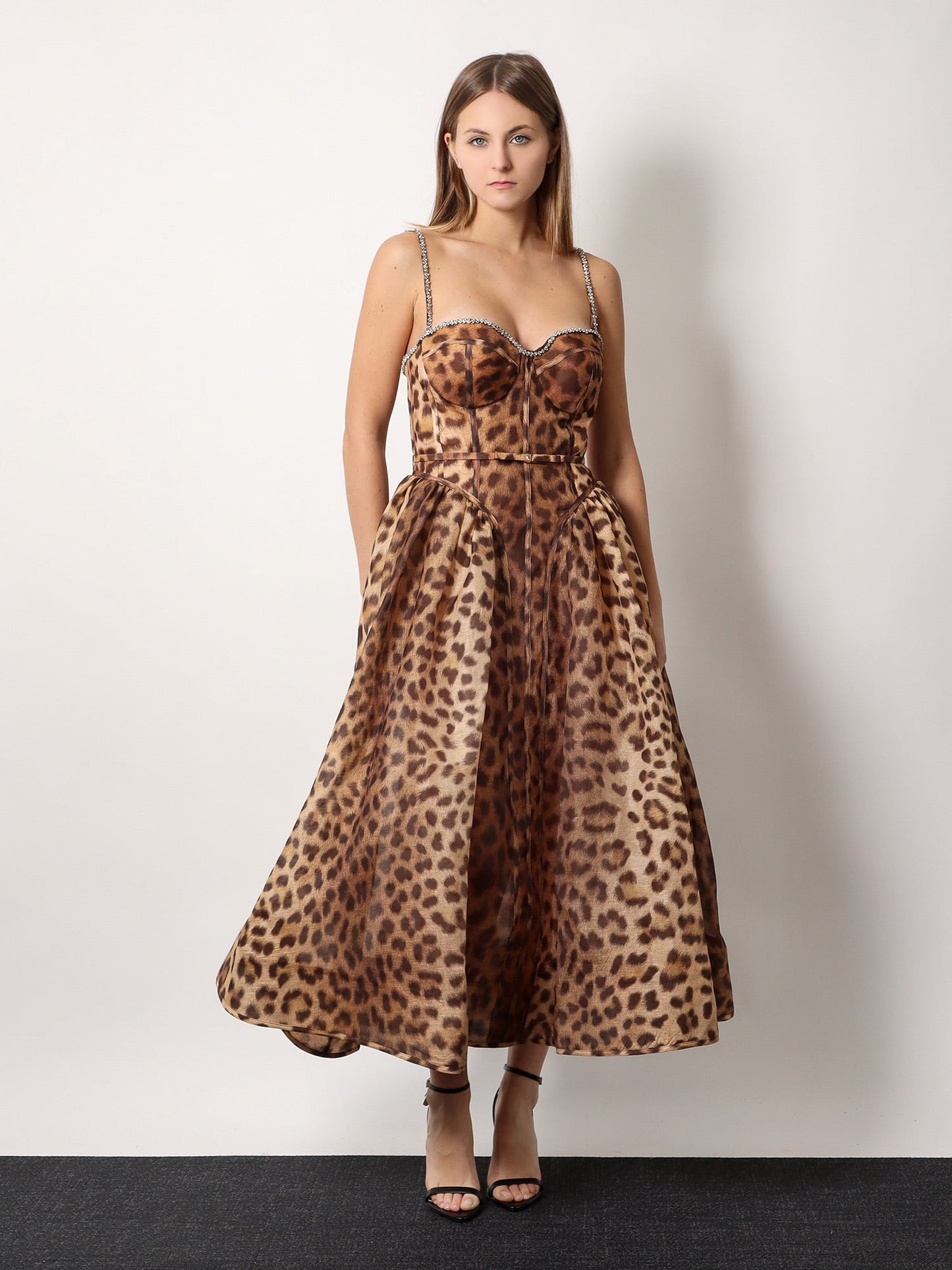 Zimmermann Linen And Silk Midi Dress With Animalier Print