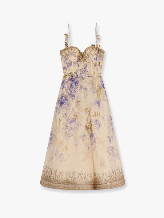Zimmermann Dawning Linen And Silk Dress With Multicolor Print