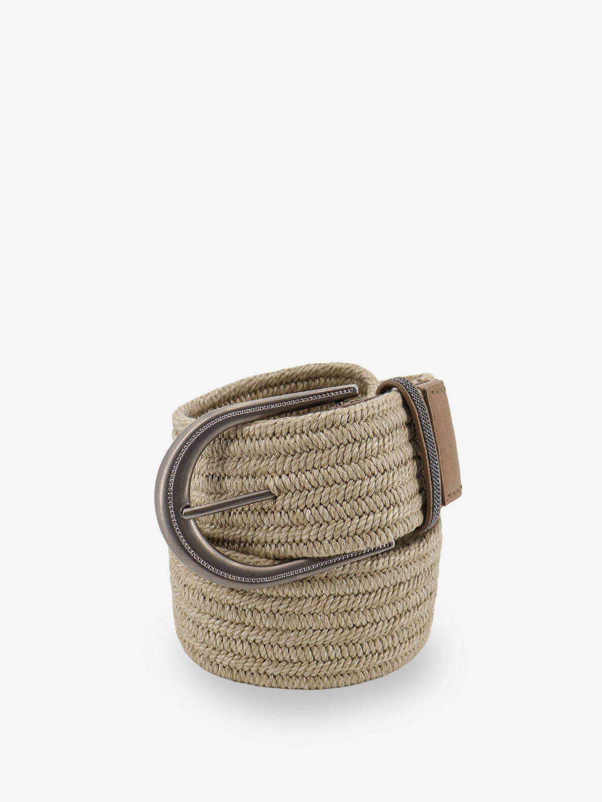 Brunello Cucinelli Linen belt with Shiny Loop detail - Greggio