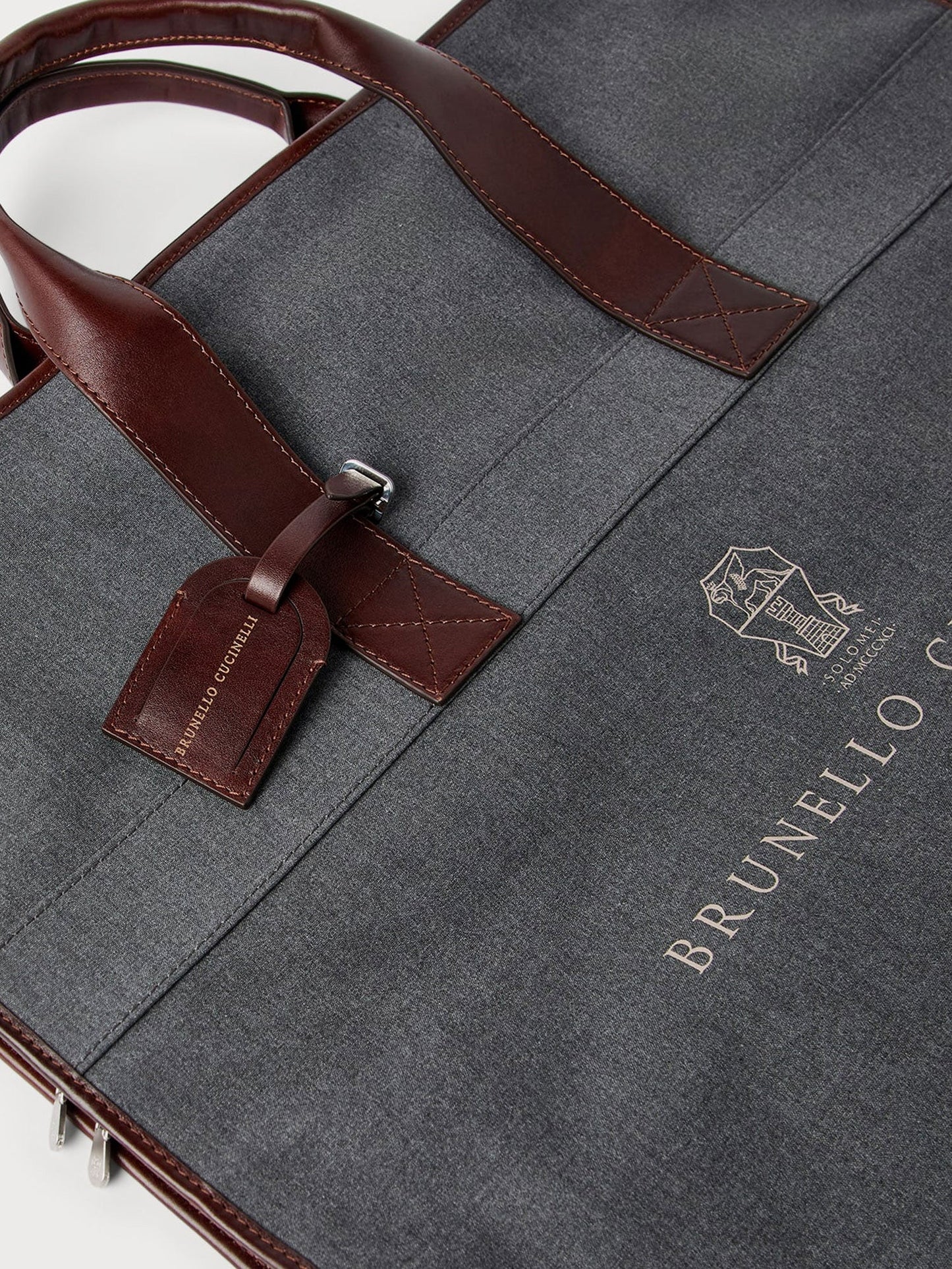 Brunello Cucinelli Technical fabric and leather garment bag - Grigioburgundy
