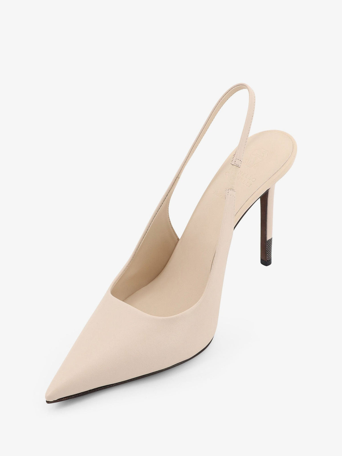 Brunello Cucinelli Leather pumps with Monili detail on the heel - Avorio