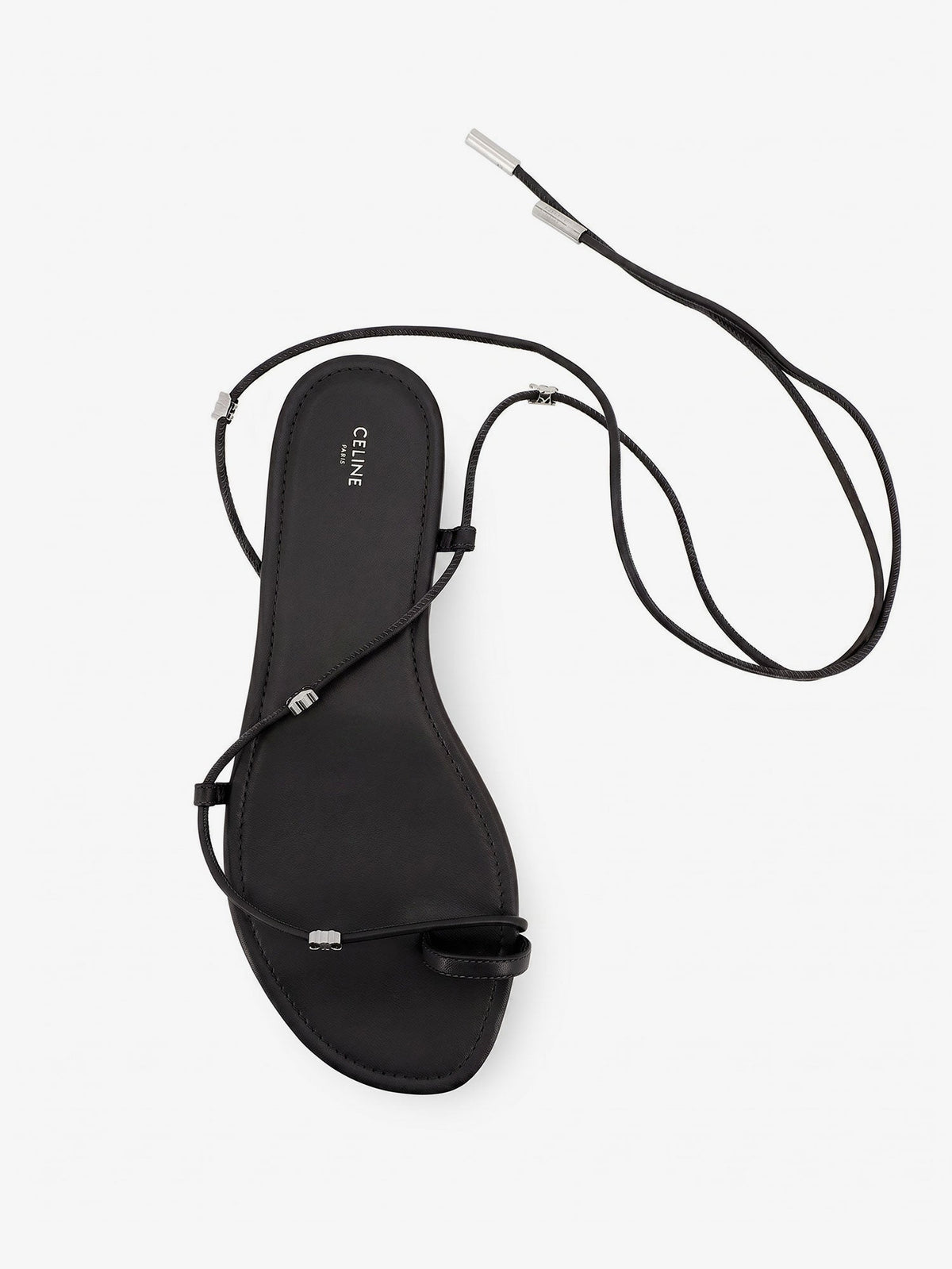 Celine Leather sandals with metal Triomphe logo - Black