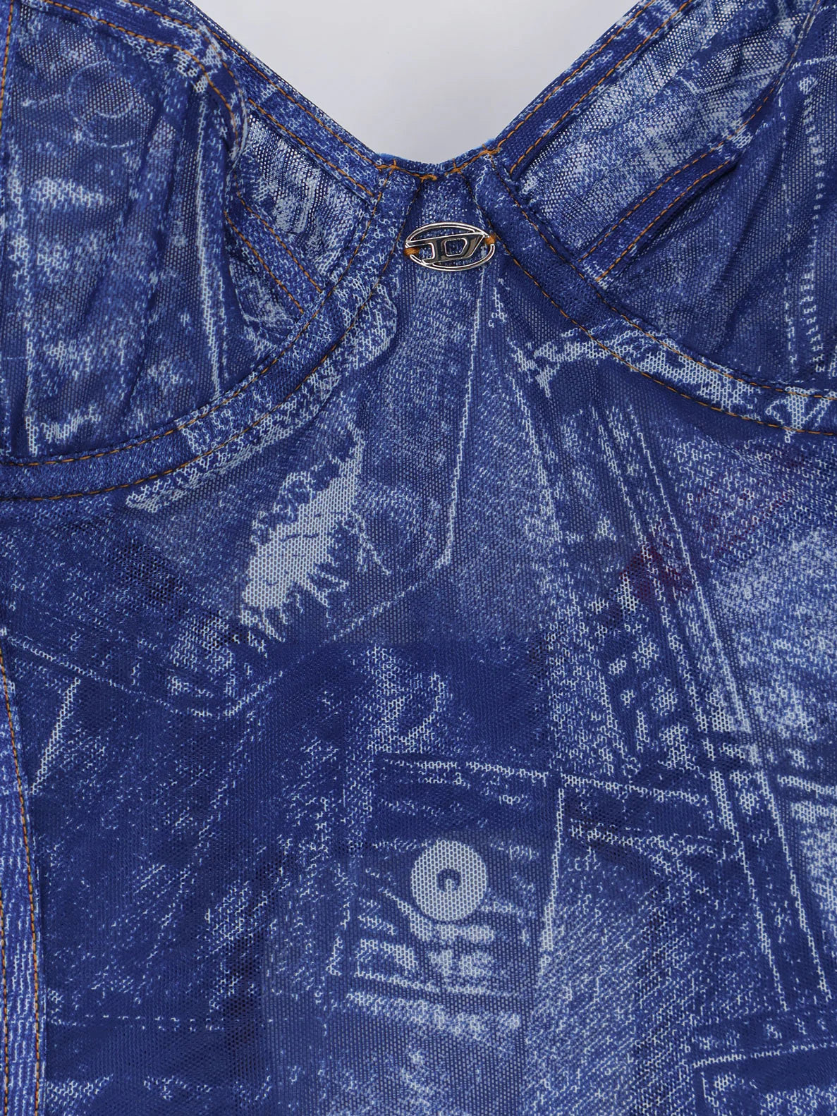 Diesel Bridget Nylon Bodysuit With Denim Print